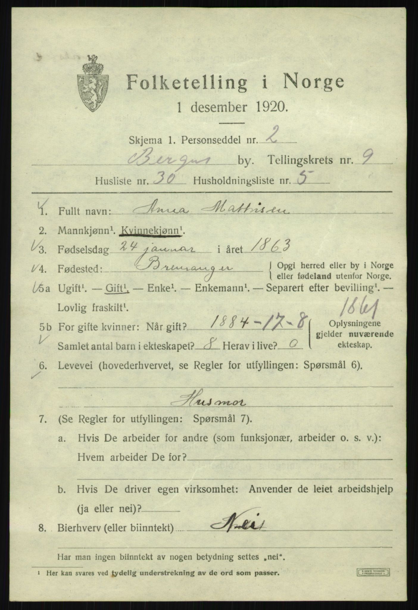 SAB, Folketelling 1920 for 1301 Bergen kjøpstad, 1920, s. 71325