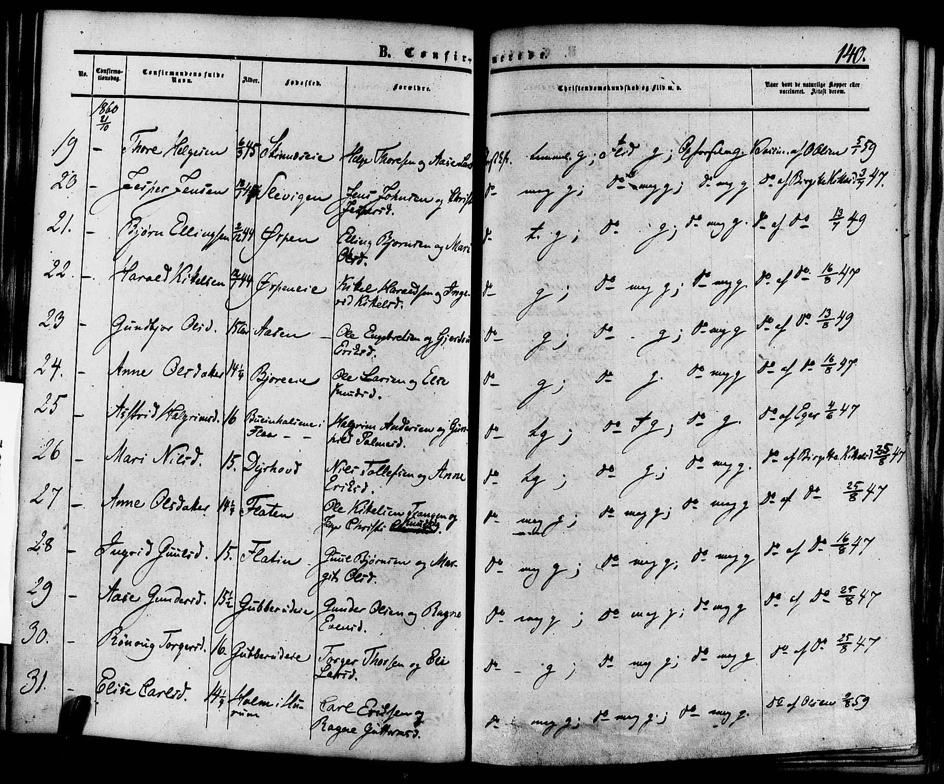 Krødsherad kirkebøker, AV/SAKO-A-19/F/Fa/L0003: Ministerialbok nr. 3, 1851-1872, s. 140