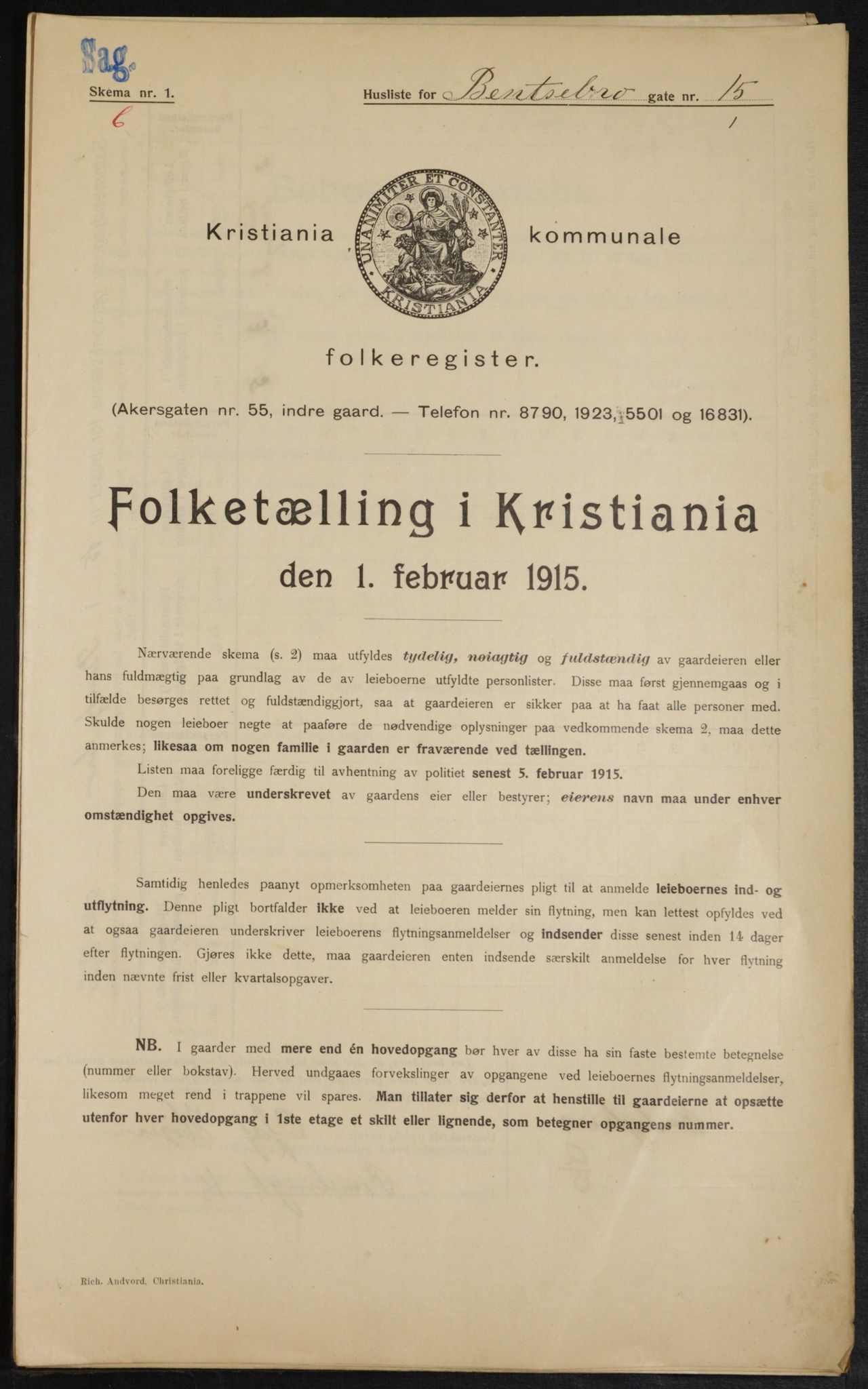 OBA, Kommunal folketelling 1.2.1915 for Kristiania, 1915, s. 3525