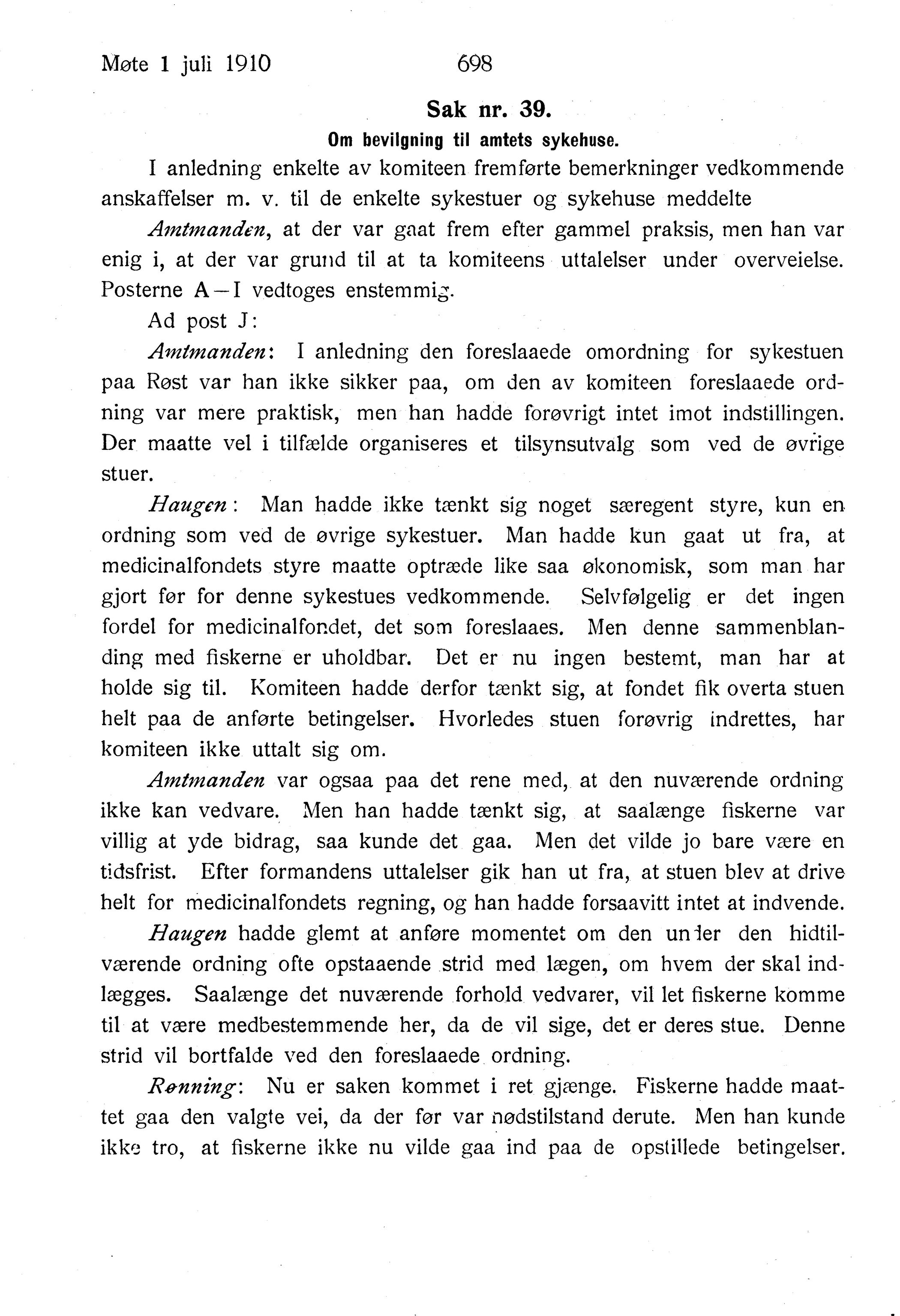 Nordland Fylkeskommune. Fylkestinget, AIN/NFK-17/176/A/Ac/L0033: Fylkestingsforhandlinger 1910, 1910