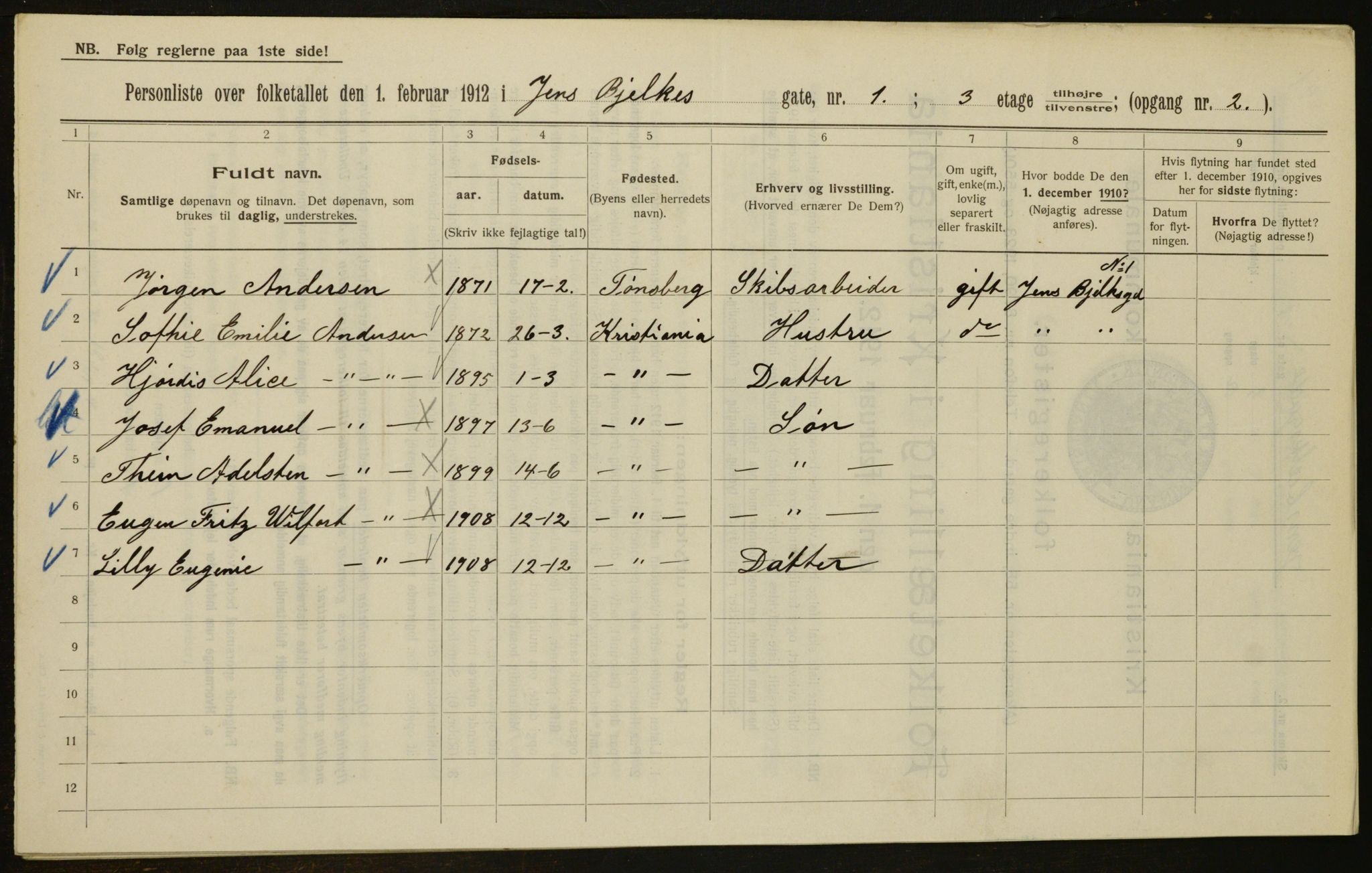 OBA, Kommunal folketelling 1.2.1912 for Kristiania, 1912, s. 45825