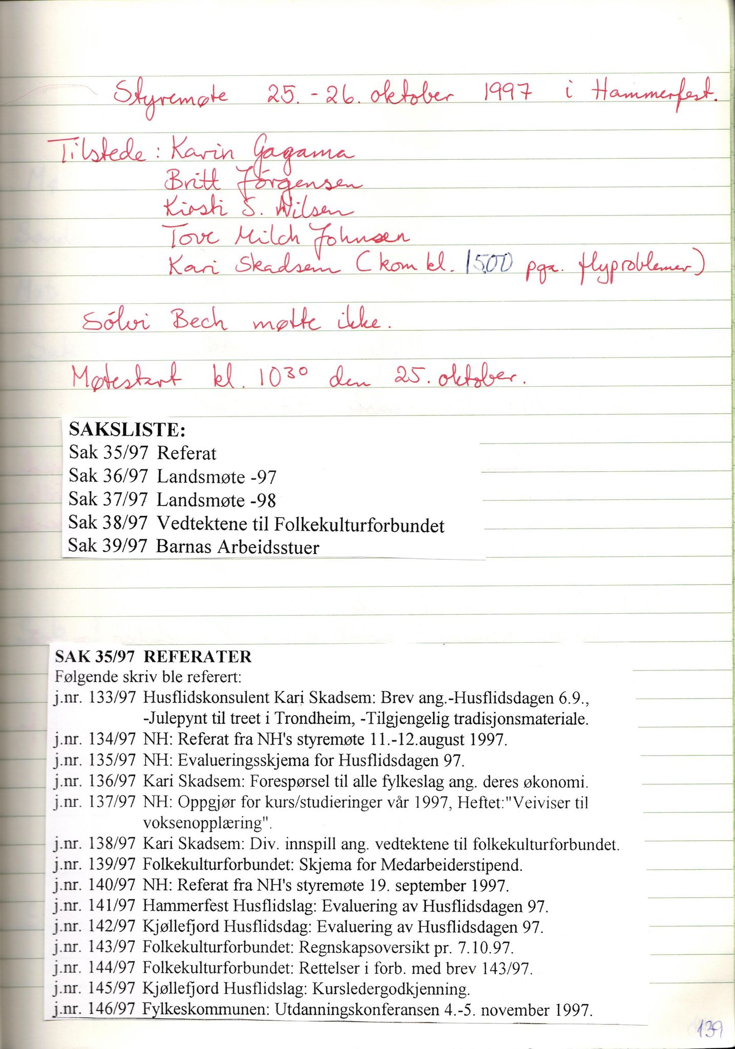 Finnmark Husflidslag, FMFB/A-1134/A/L0004: Møtebok, 1995-2000, s. 143