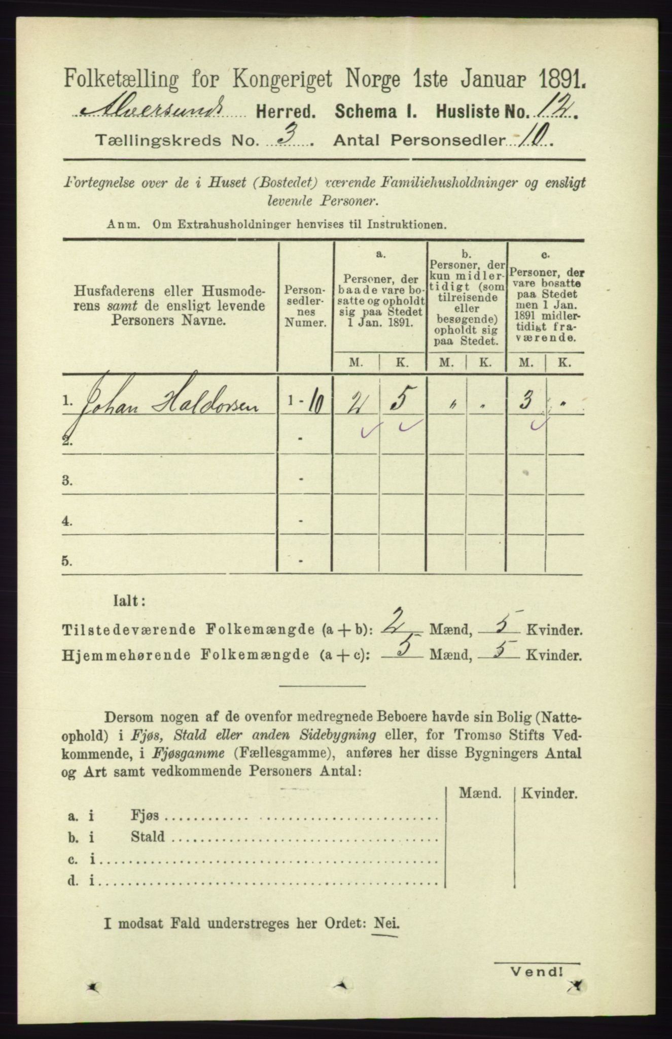 RA, Folketelling 1891 for 1257 Alversund herred, 1891, s. 956