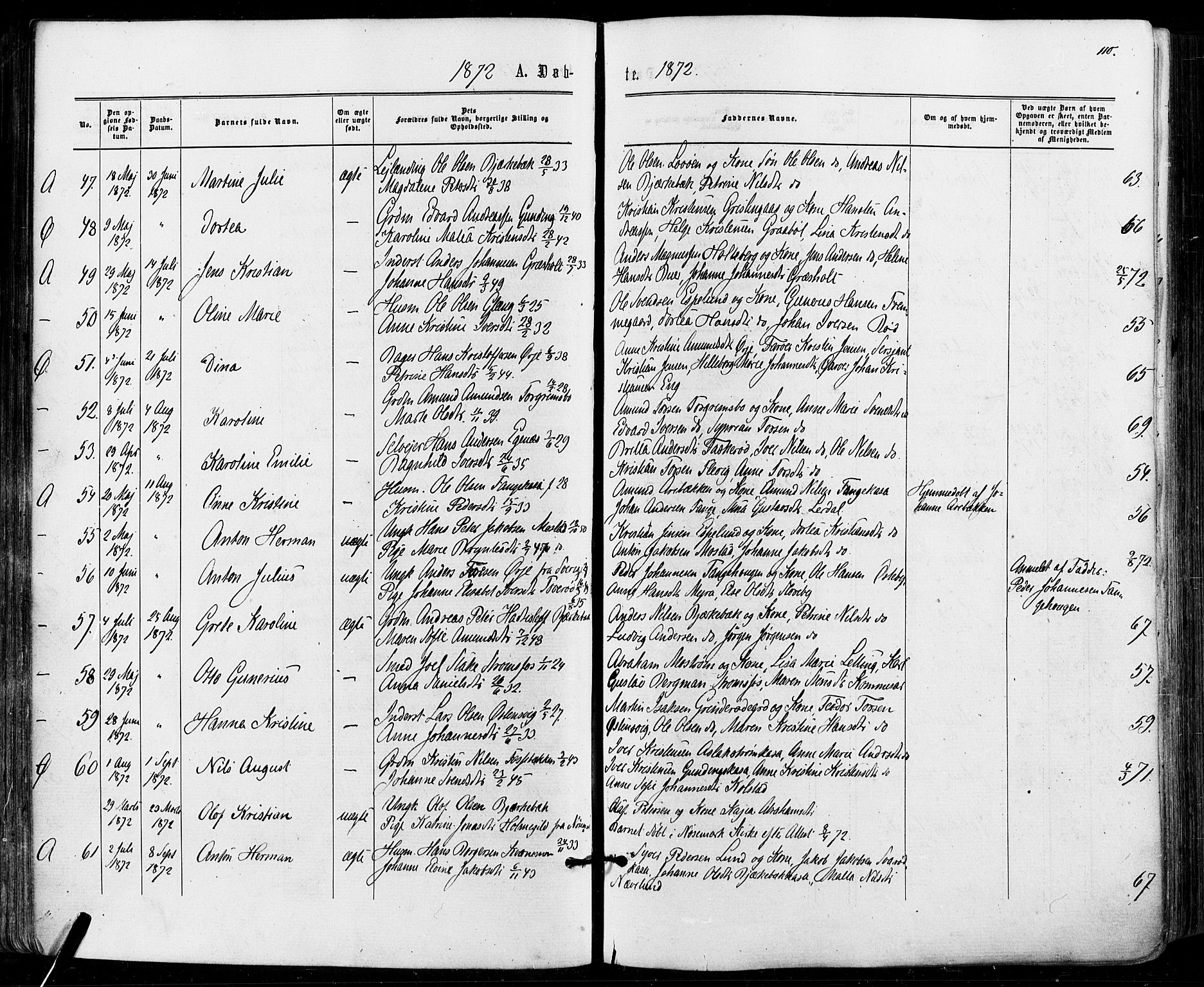 Aremark prestekontor Kirkebøker, AV/SAO-A-10899/F/Fc/L0004: Ministerialbok nr. III 4, 1866-1877, s. 109-110