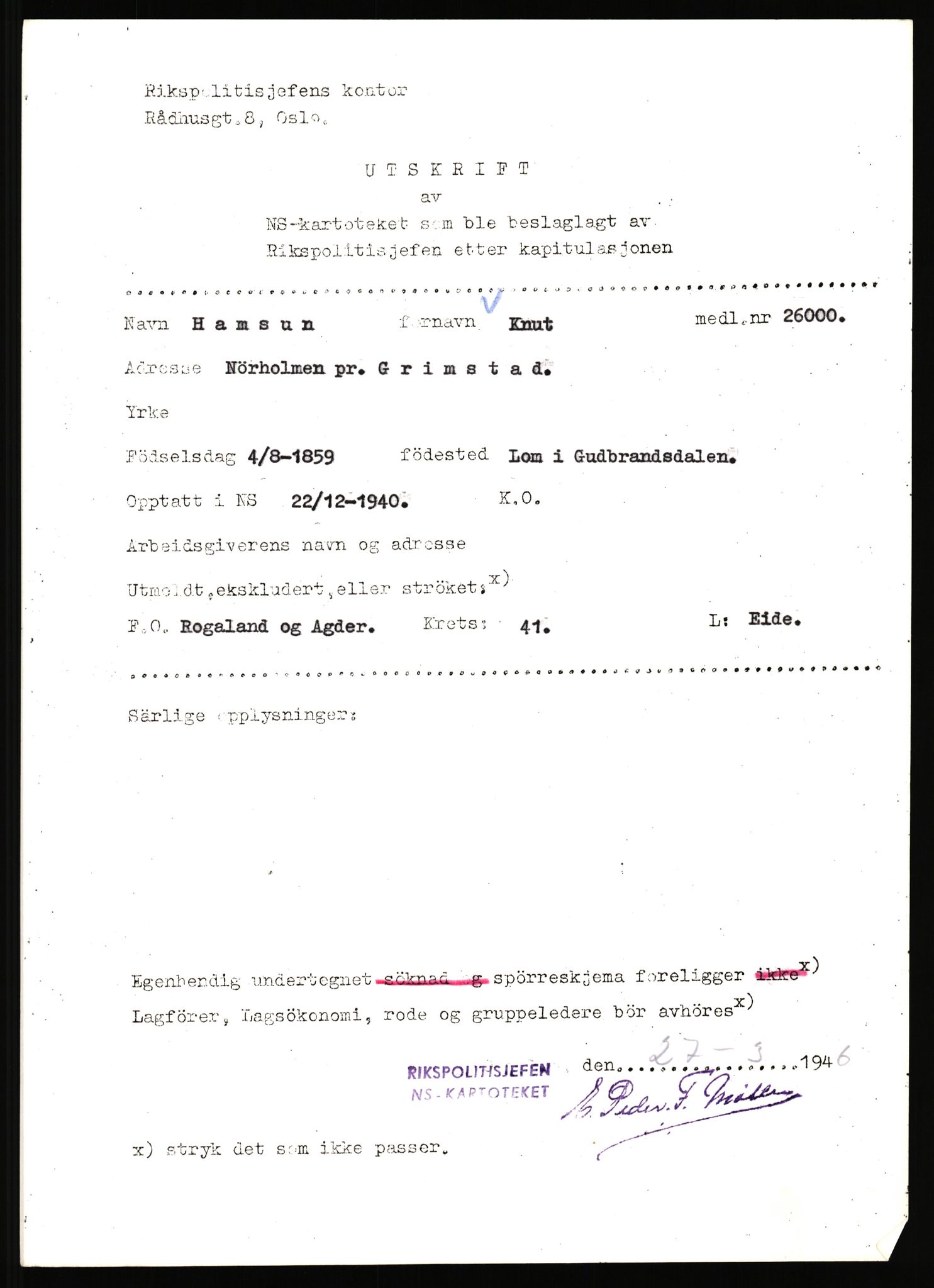 Landssvikarkivet, Arendal politikammer, RA/S-3138-25/D/Dc/L0029: Anr. 192/45, 1945-1951, s. 338