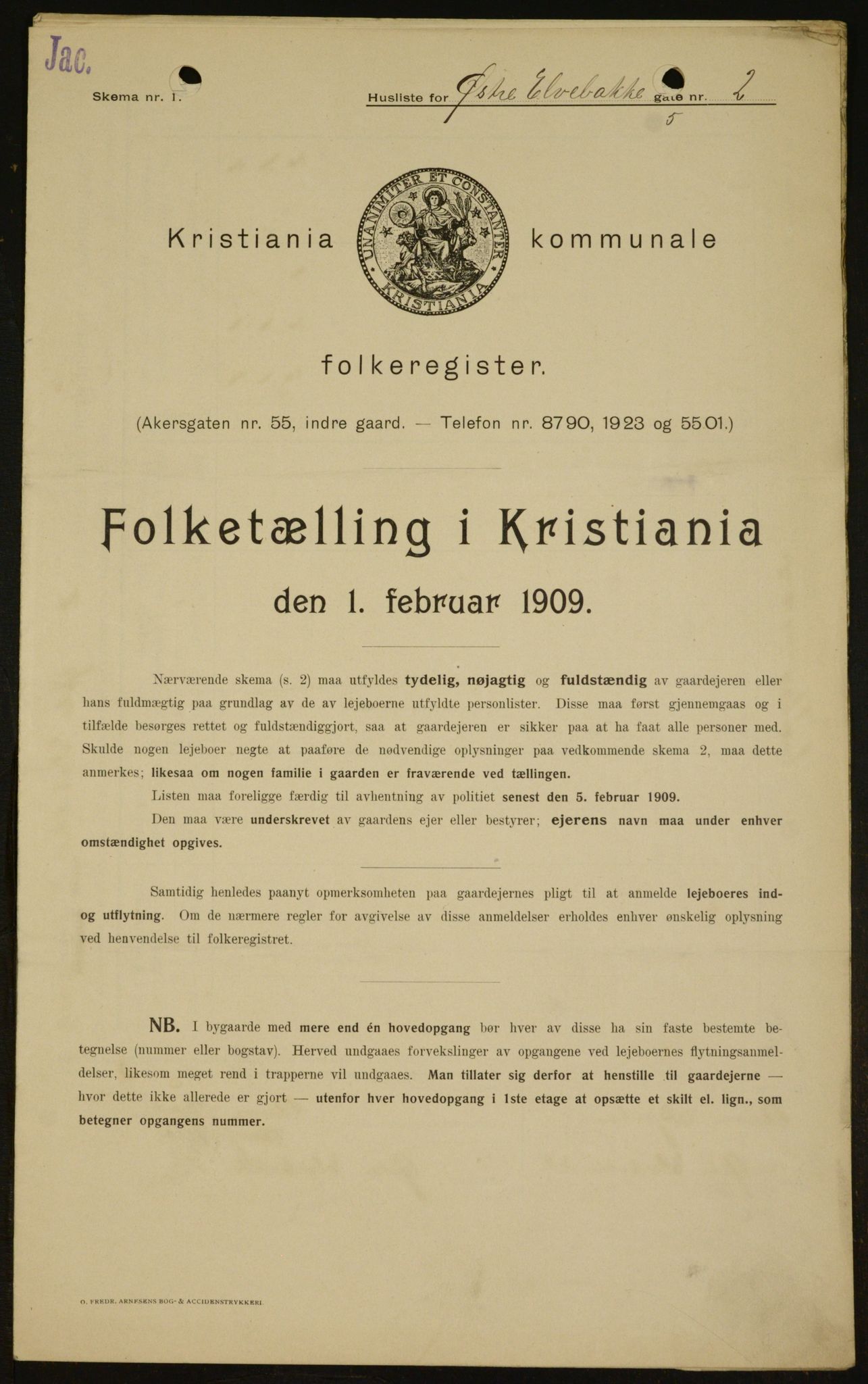 OBA, Kommunal folketelling 1.2.1909 for Kristiania kjøpstad, 1909, s. 117468