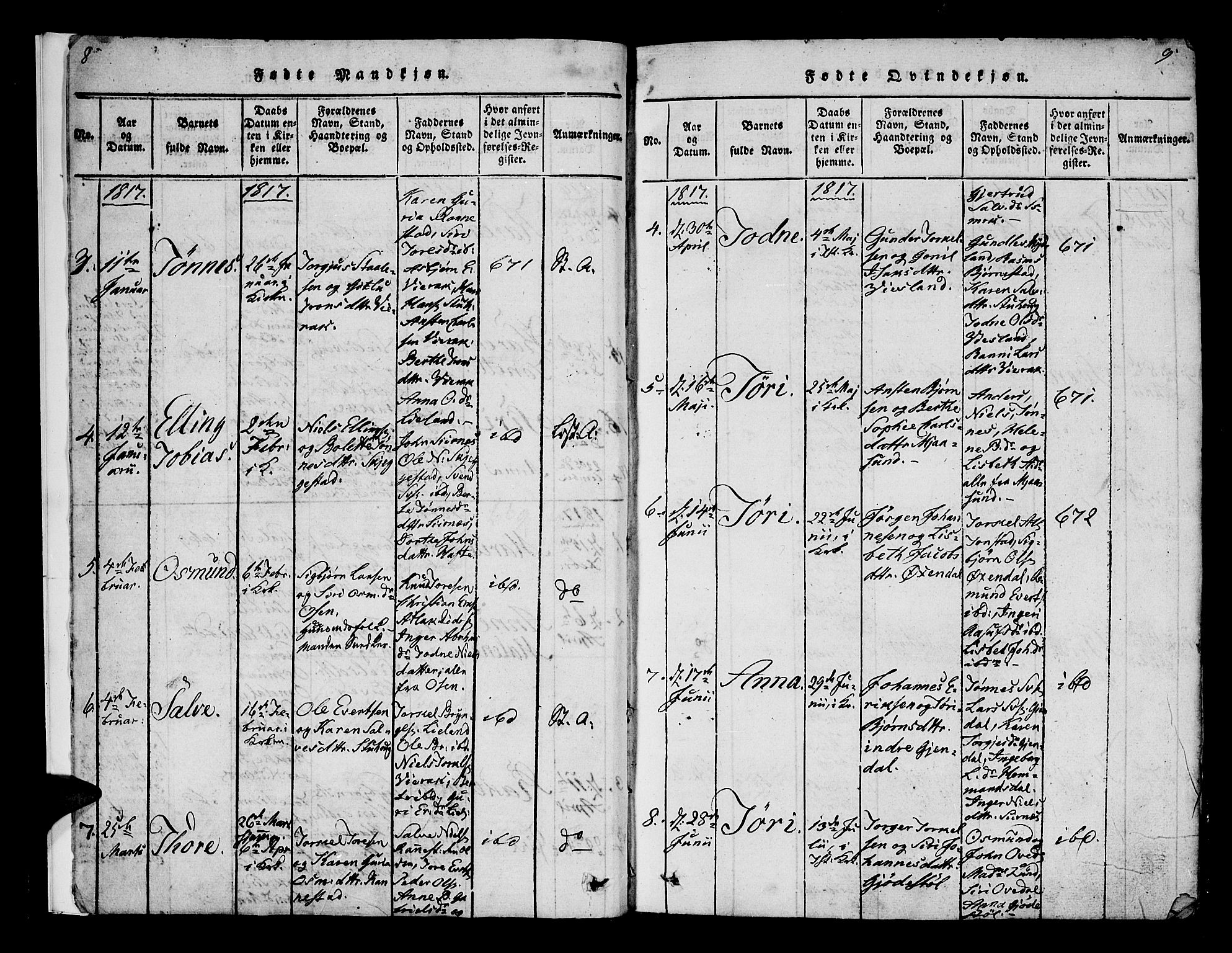 Bakke sokneprestkontor, AV/SAK-1111-0002/F/Fa/Faa/L0003: Ministerialbok nr. A 3, 1815-1835, s. 8-9
