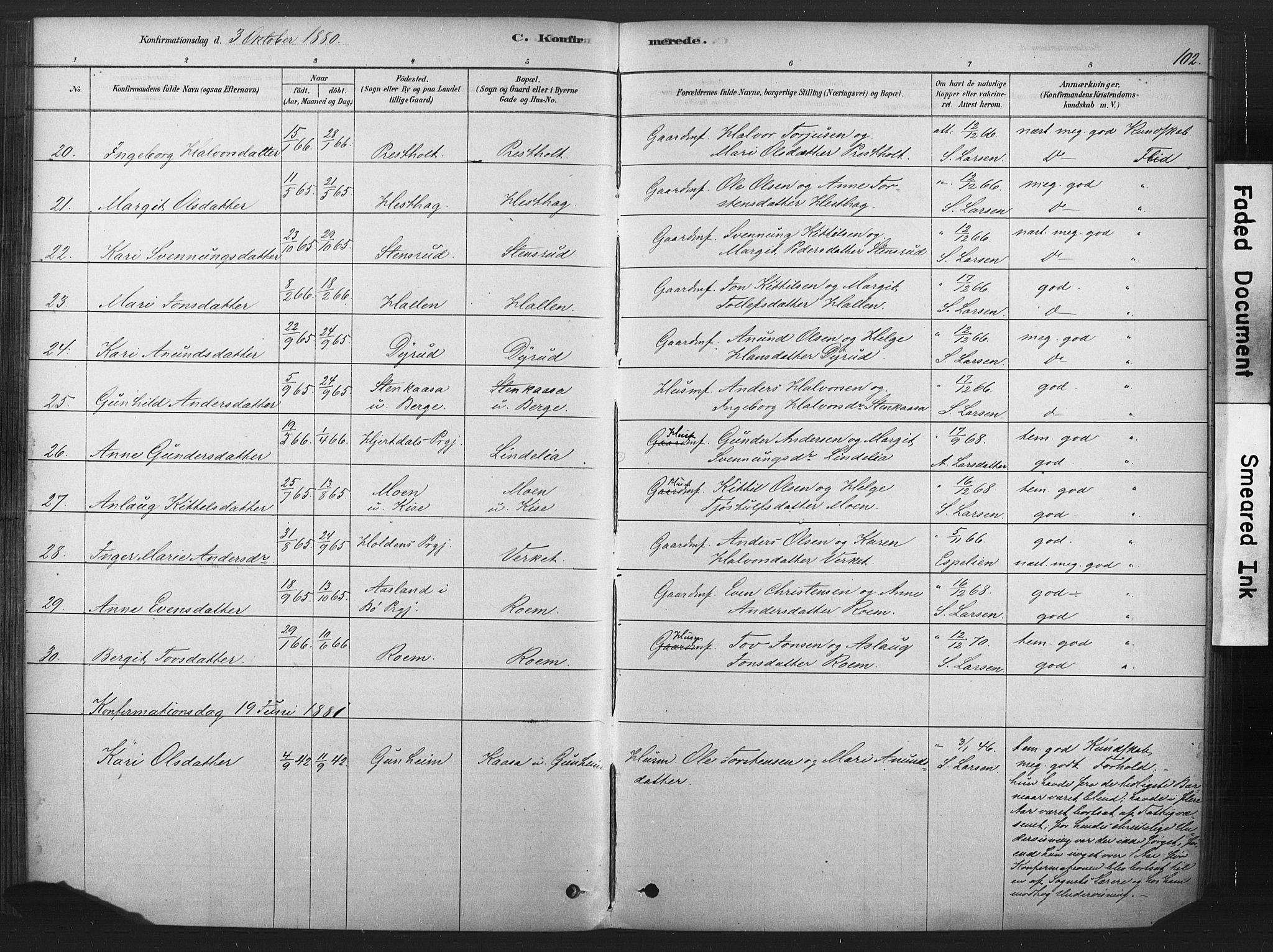 Sauherad kirkebøker, AV/SAKO-A-298/F/Fb/L0002: Ministerialbok nr. II 2, 1878-1901, s. 102