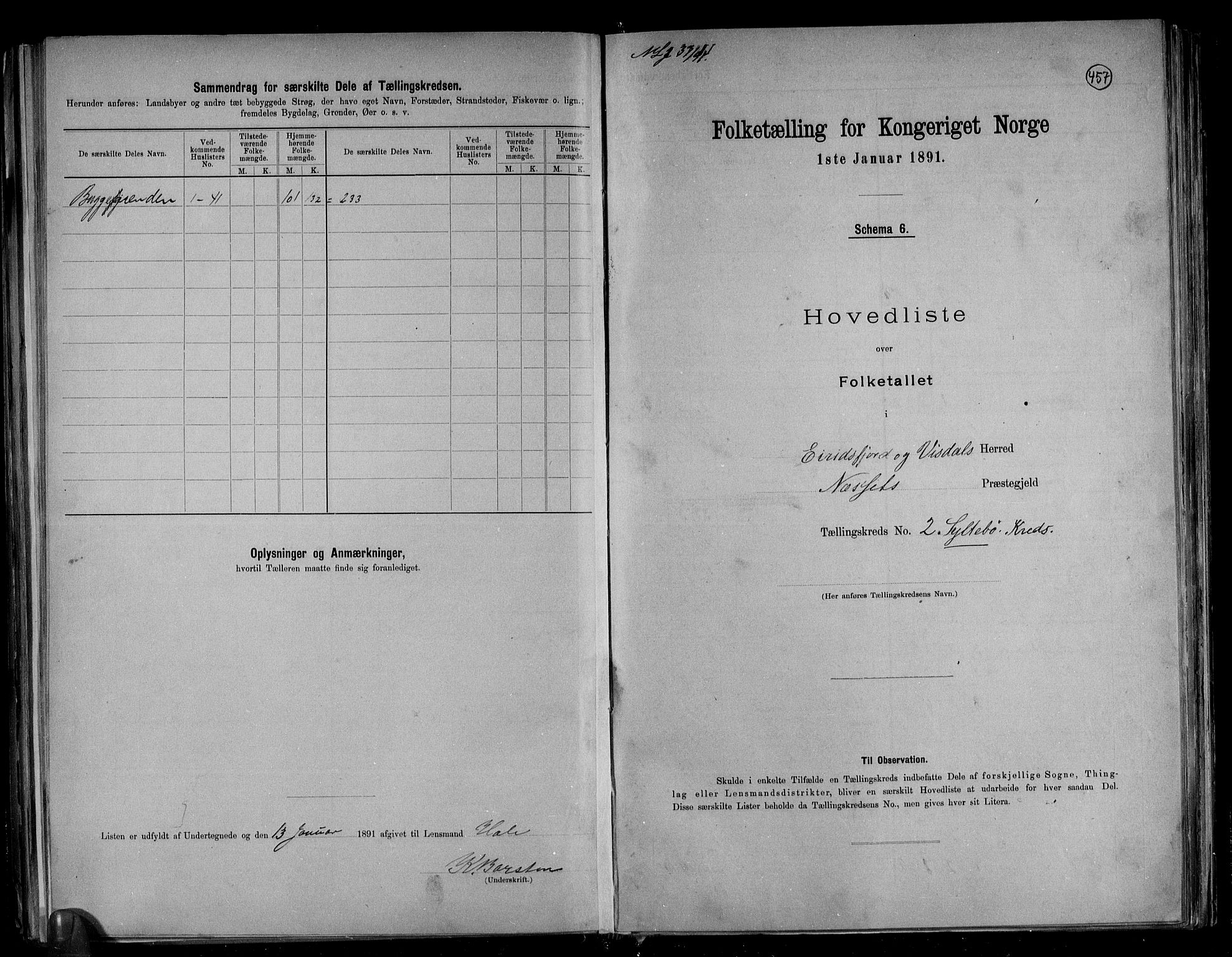 RA, Folketelling 1891 for 1542 Eresfjord og Vistdal herred, 1891, s. 6