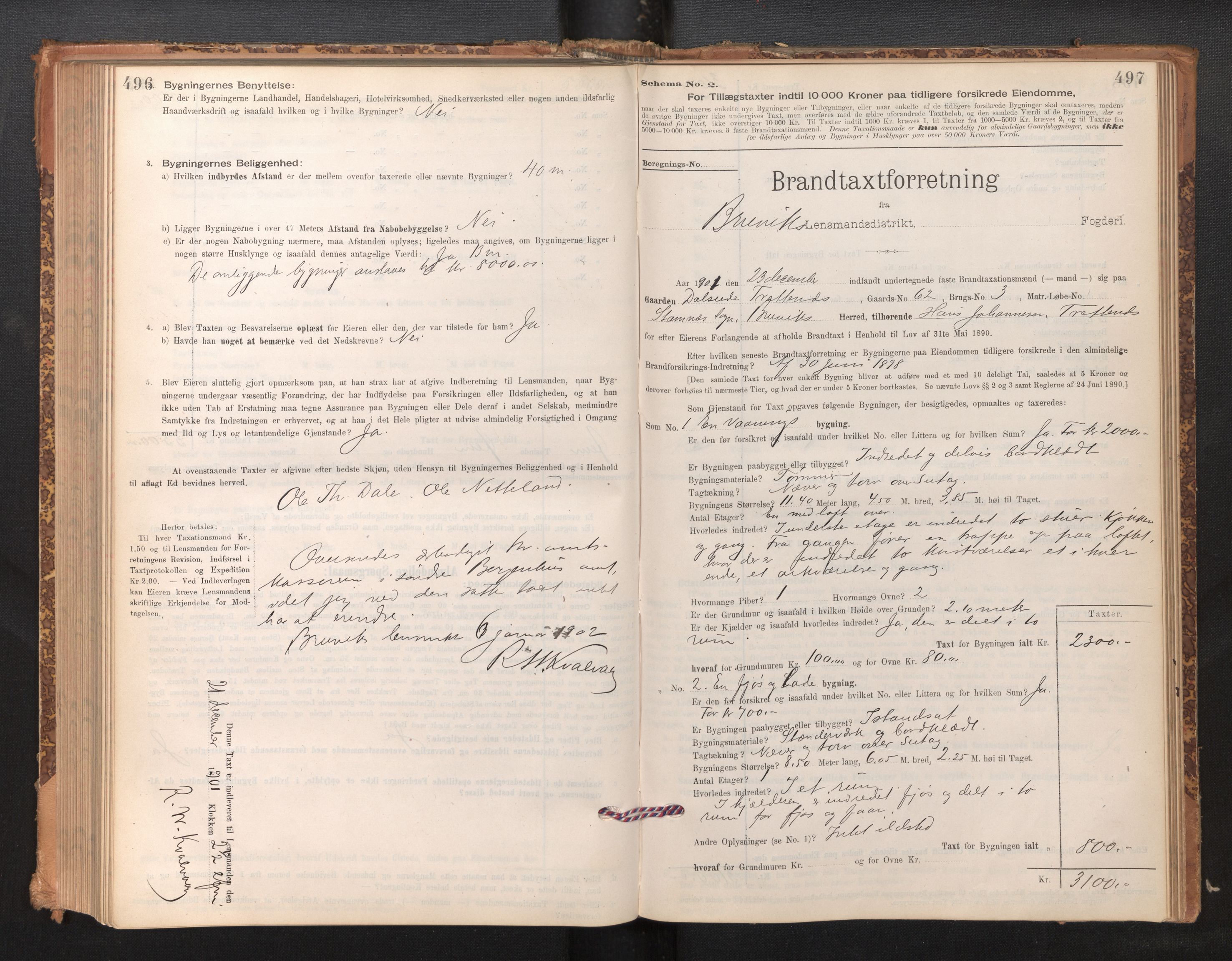 Lensmannen i Bruvik, SAB/A-31301/0012/L0006: Branntakstprotokoll, skjematakst, 1894-1906, s. 496-497
