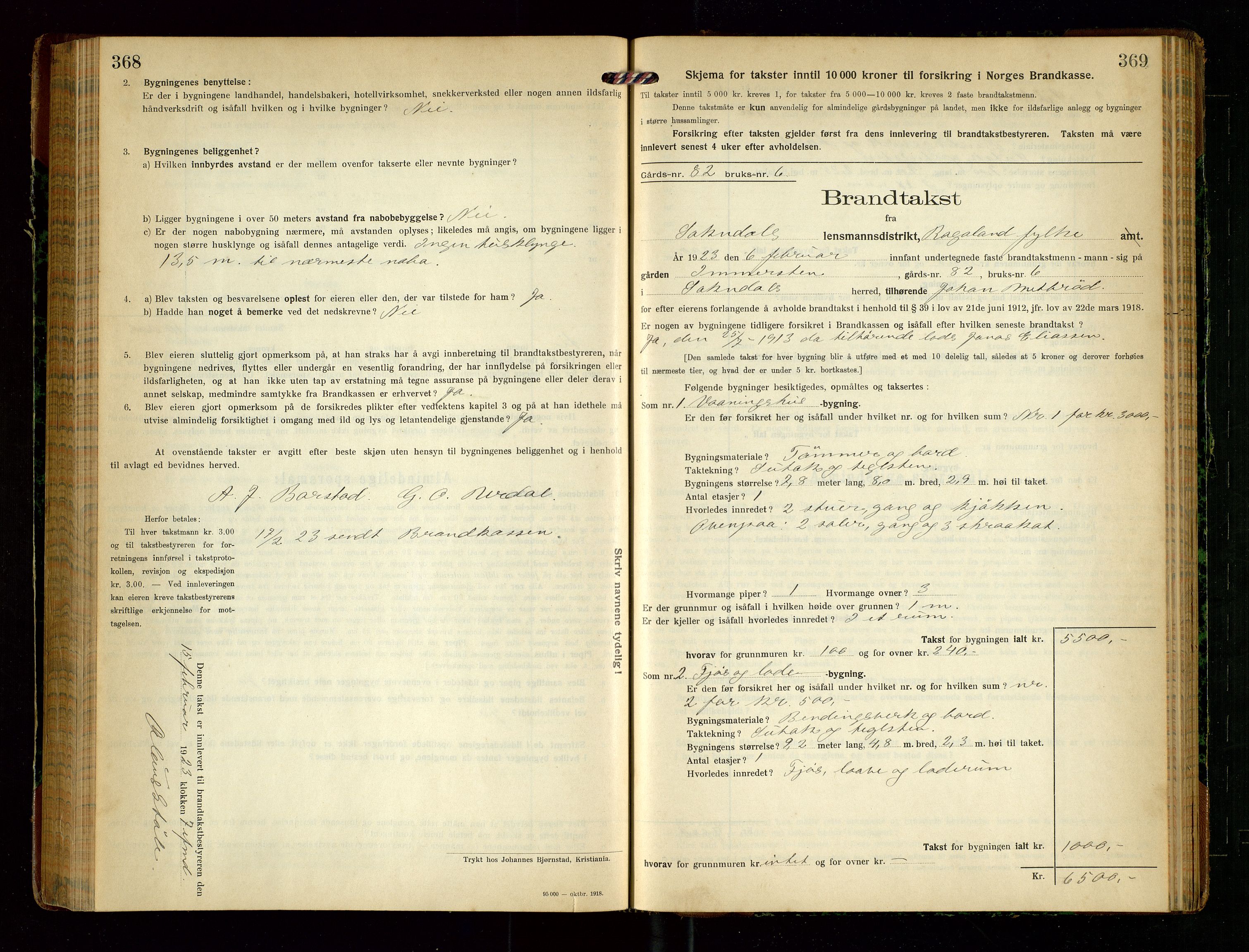 Sokndal lensmannskontor, AV/SAST-A-100417/Gob/L0005: "Brandtakst-Protokol", 1920-1924, s. 368-369