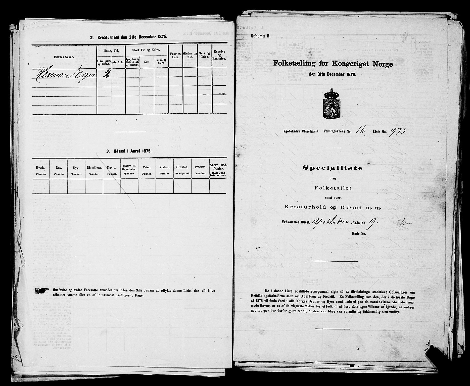 RA, Folketelling 1875 for 0301 Kristiania kjøpstad, 1875, s. 3046