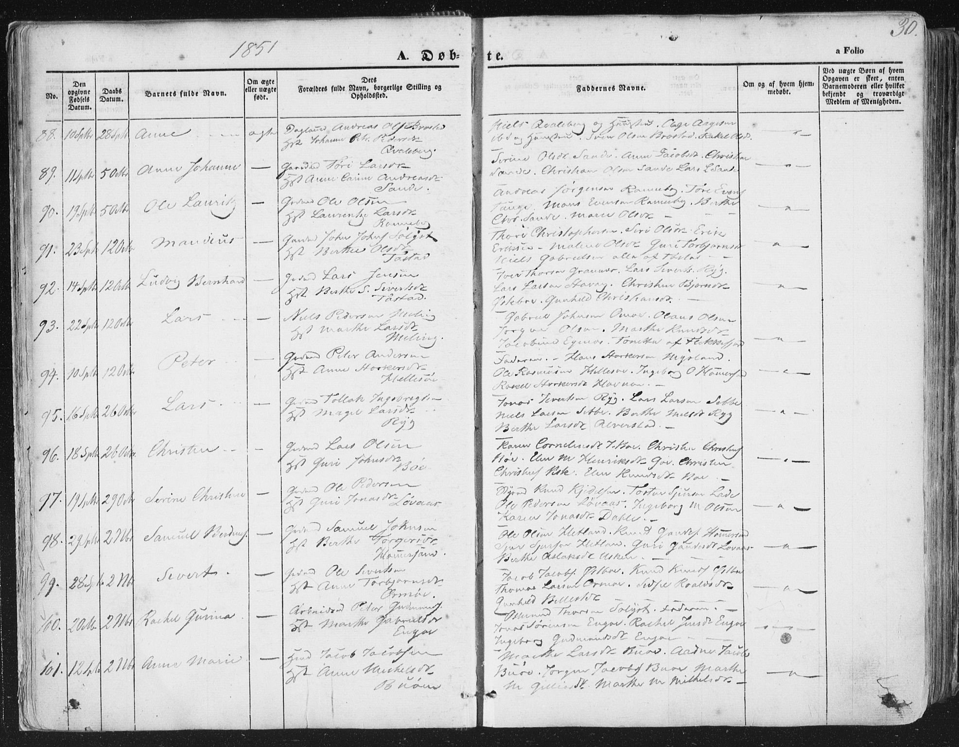 Hetland sokneprestkontor, AV/SAST-A-101826/30/30BA/L0002: Ministerialbok nr. A 2, 1849-1869, s. 30