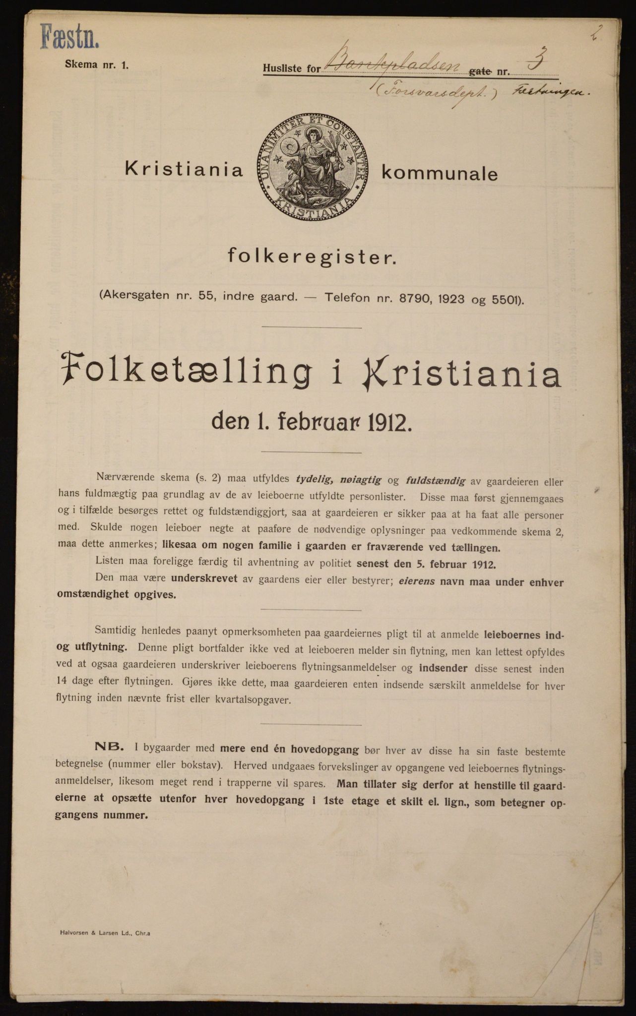 OBA, Kommunal folketelling 1.2.1912 for Kristiania, 1912, s. 3236