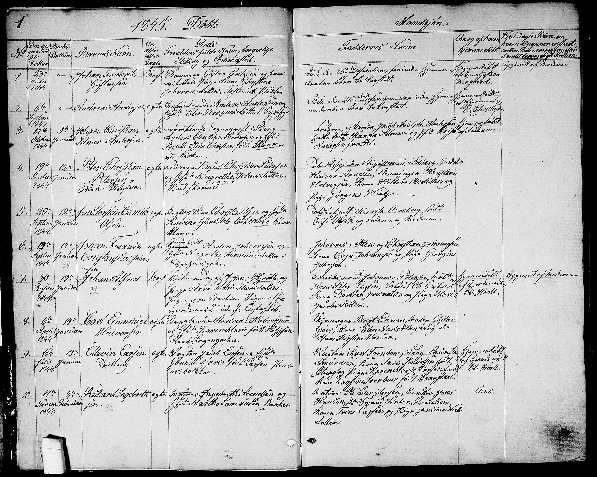 Halden prestekontor Kirkebøker, AV/SAO-A-10909/G/Ga/L0004: Klokkerbok nr. 4, 1845-1854, s. 1