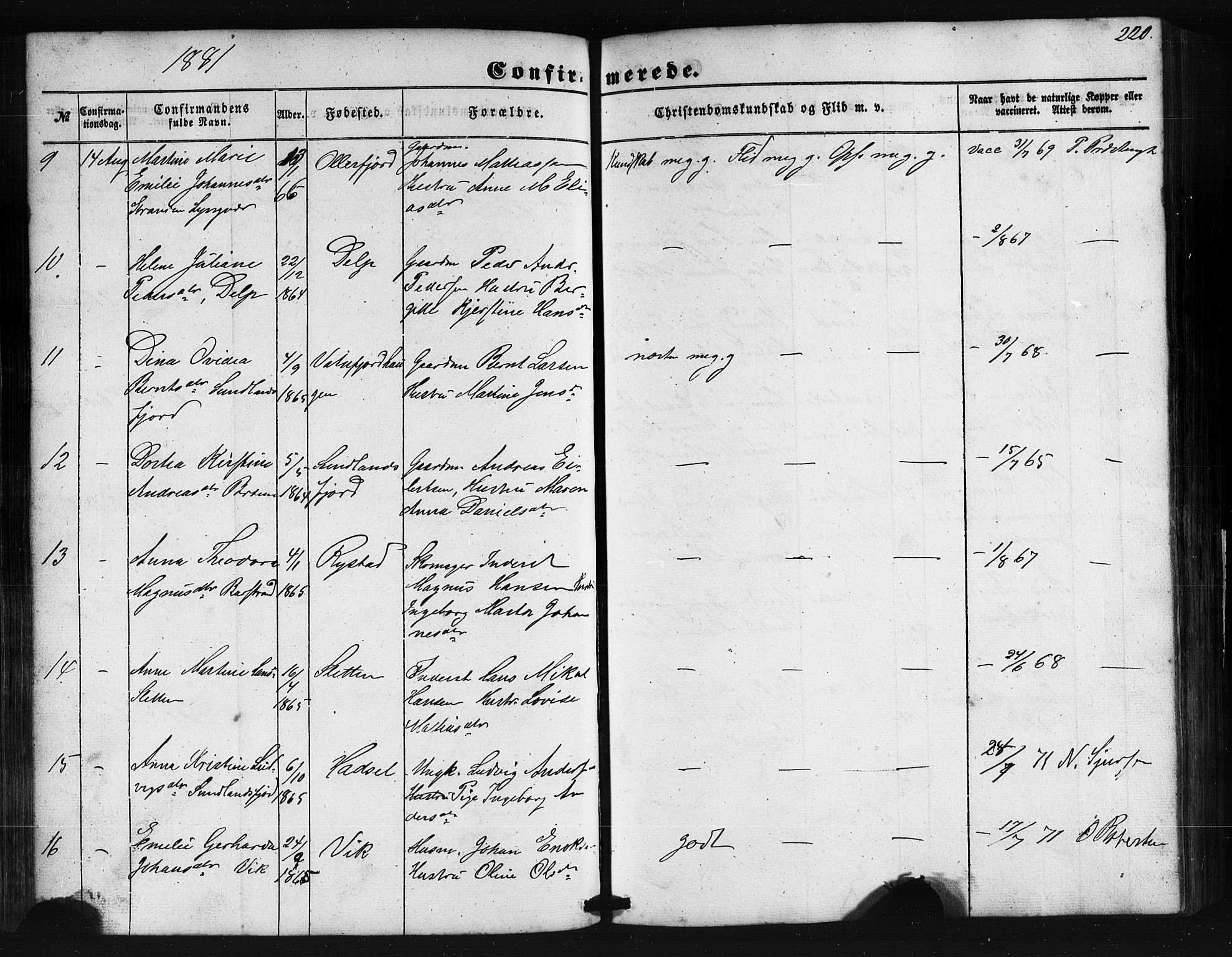 Ministerialprotokoller, klokkerbøker og fødselsregistre - Nordland, AV/SAT-A-1459/876/L1095: Ministerialbok nr. 876A01, 1863-1885, s. 220