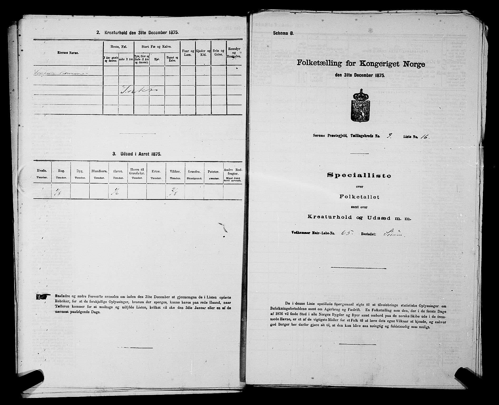 RA, Folketelling 1875 for 0226P Sørum prestegjeld, 1875, s. 325