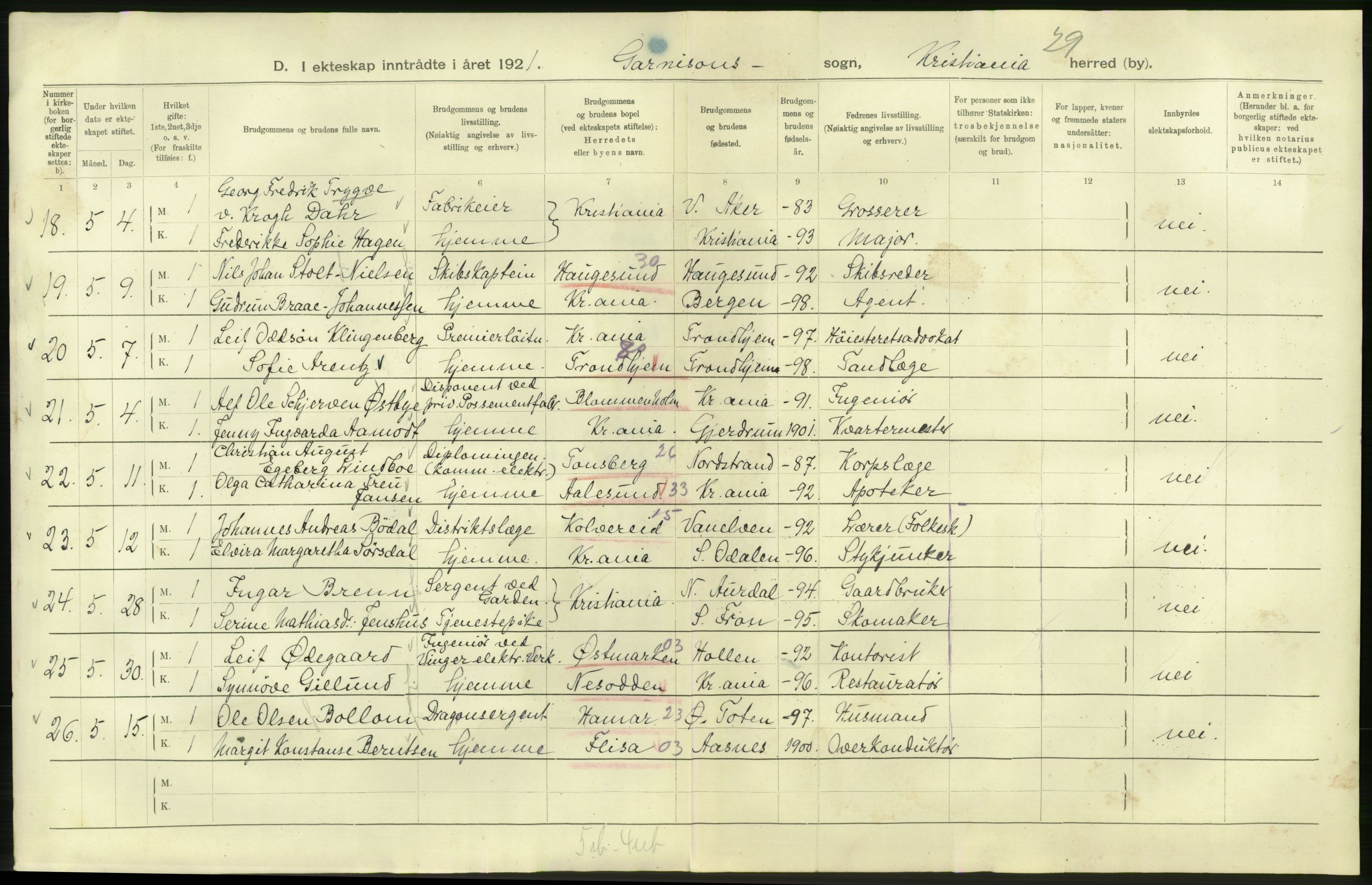 Statistisk sentralbyrå, Sosiodemografiske emner, Befolkning, RA/S-2228/D/Df/Dfc/Dfca/L0011: Kristiania: Gifte, 1921, s. 886