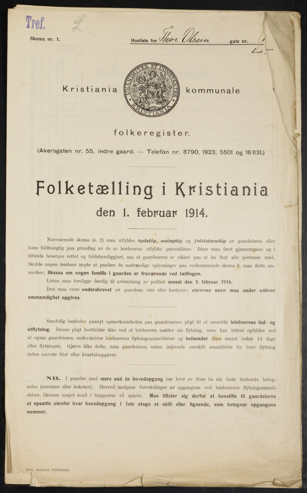 OBA, Kommunal folketelling 1.2.1914 for Kristiania, 1914, s. 110171