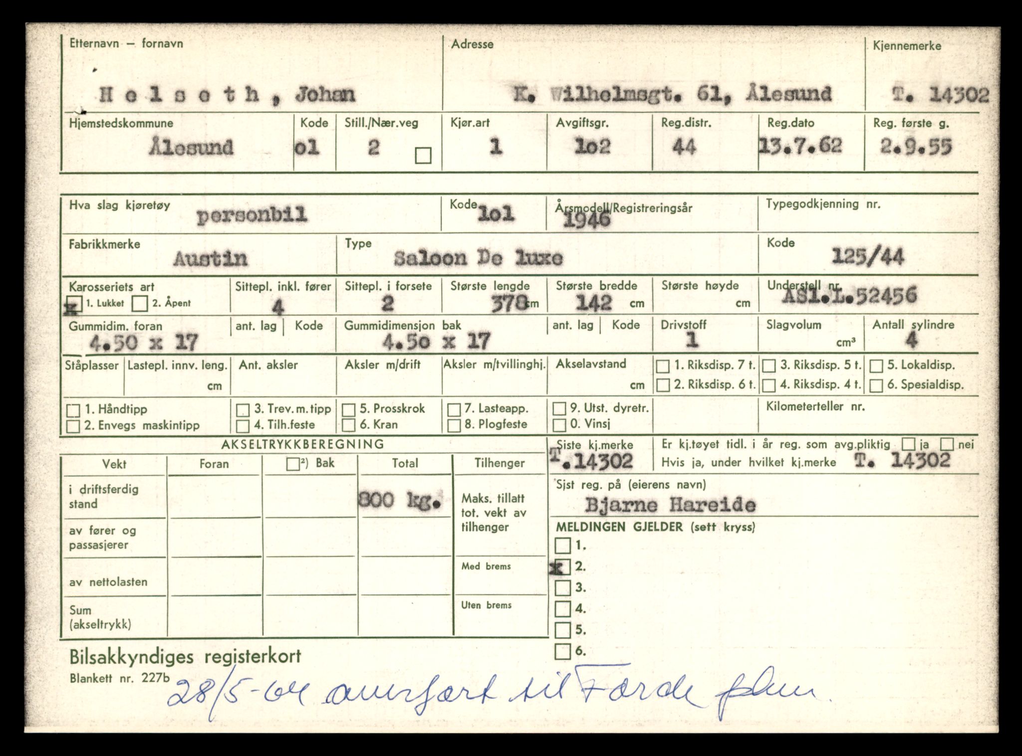 Møre og Romsdal vegkontor - Ålesund trafikkstasjon, AV/SAT-A-4099/F/Fe/L0044: Registreringskort for kjøretøy T 14205 - T 14319, 1927-1998, s. 2819