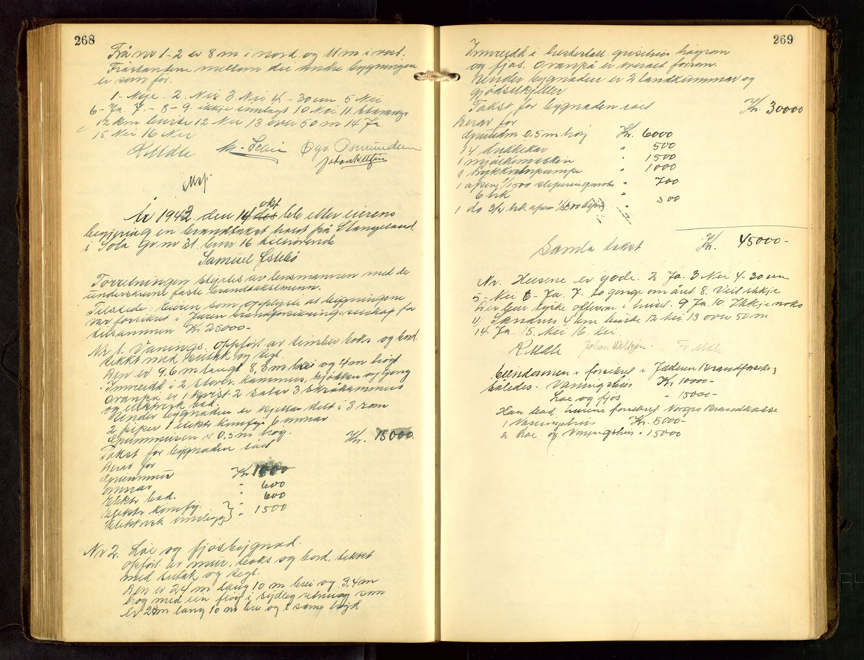 Håland lensmannskontor, SAST/A-100100/Go/L0005: "Brandtakstprotokoll"  Register i boken., 1929-1948, s. 268-269