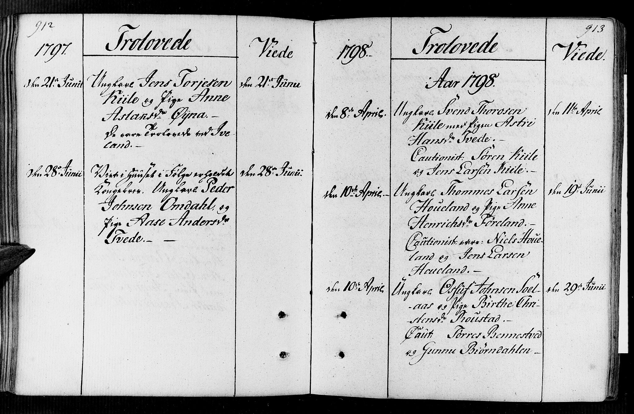 Vennesla sokneprestkontor, AV/SAK-1111-0045/Fa/Faa/L0002: Ministerialbok nr. A 2, 1785-1834, s. 912-913