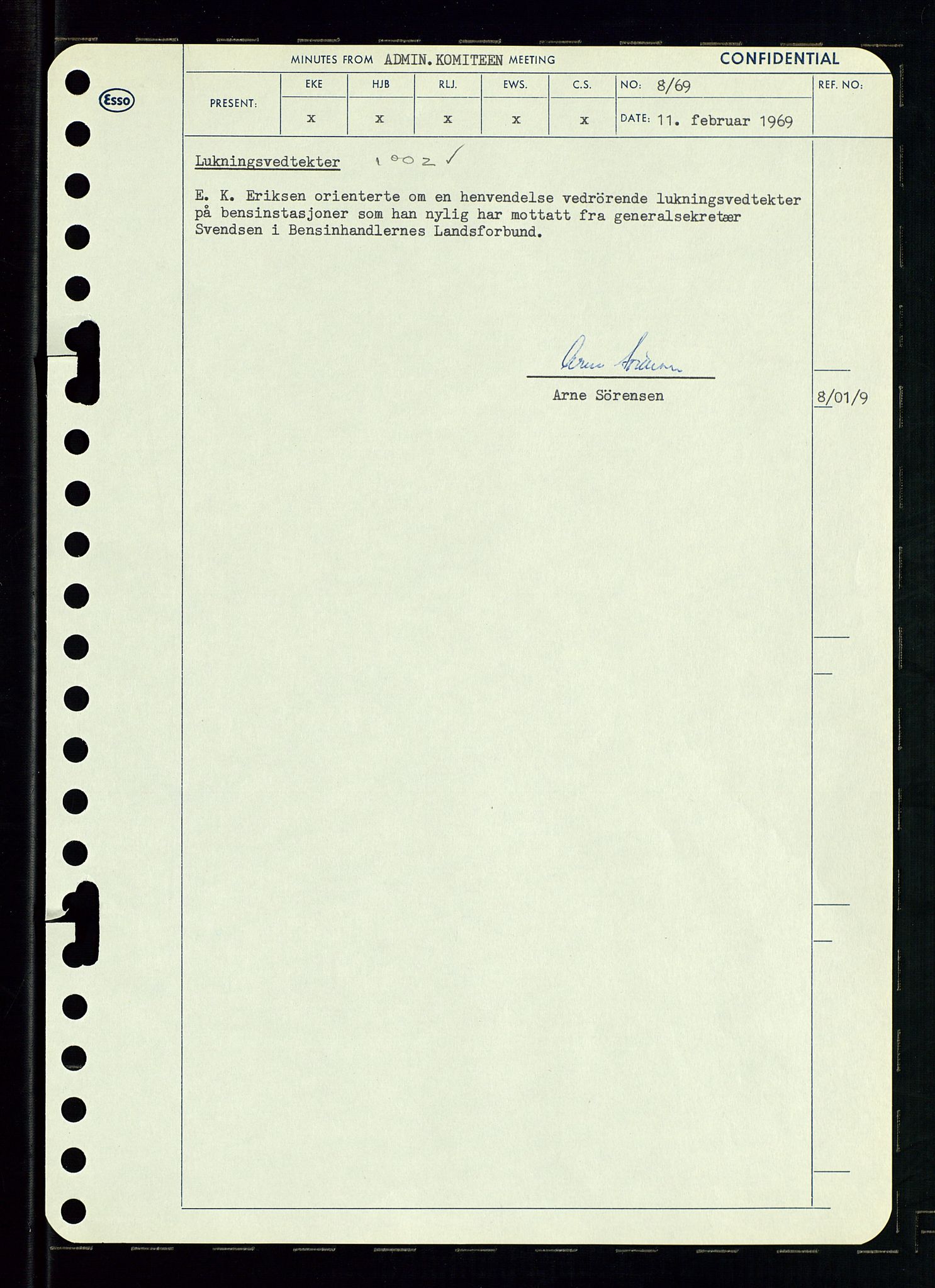 Pa 0982 - Esso Norge A/S, AV/SAST-A-100448/A/Aa/L0003/0001: Den administrerende direksjon Board minutes (styrereferater) og Bedriftforsamlingsprotokoll / Den administrerende direksjon Board minutes (styrereferater), 1969, s. 57