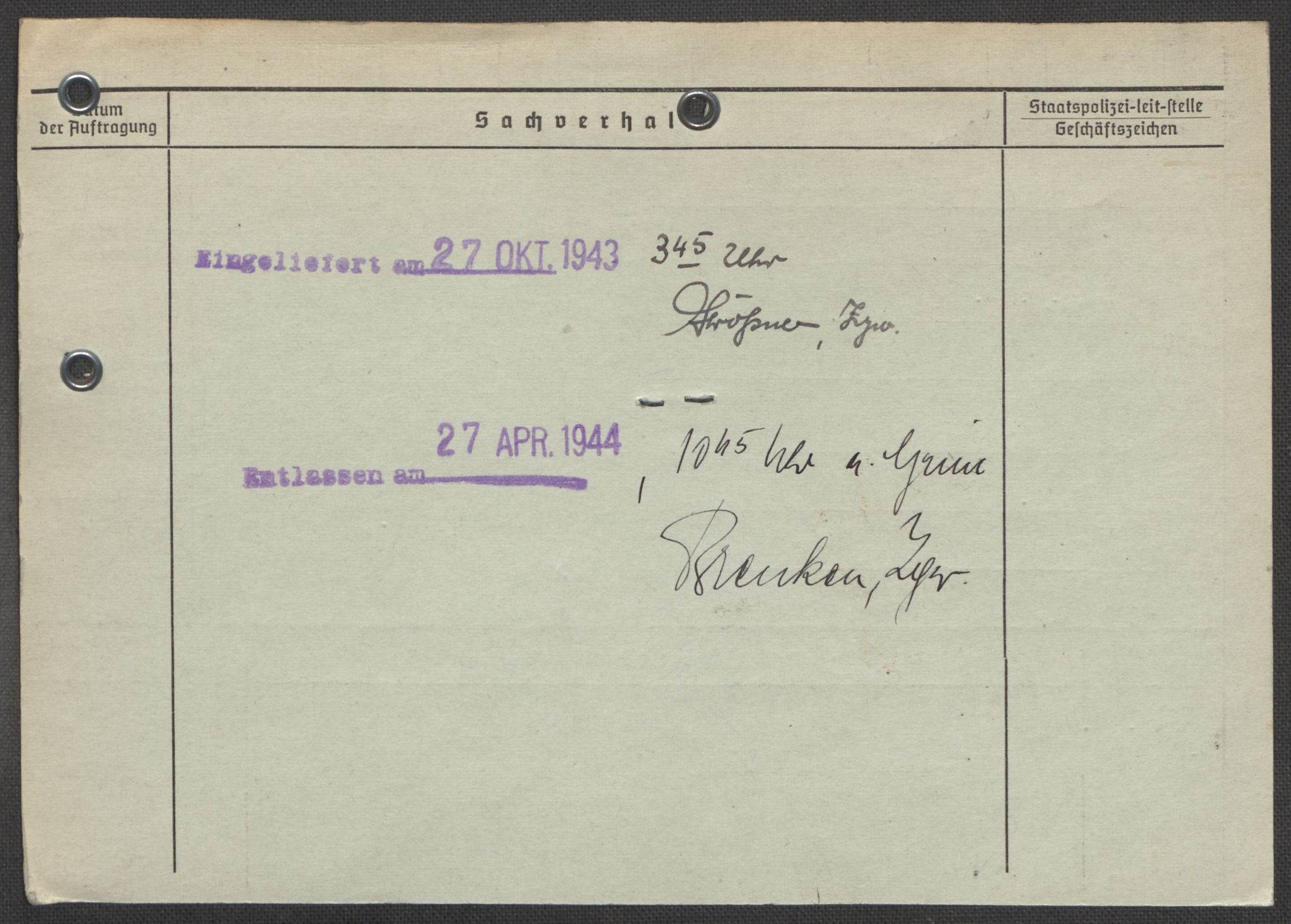 Befehlshaber der Sicherheitspolizei und des SD, AV/RA-RAFA-5969/E/Ea/Eaa/L0010: Register over norske fanger i Møllergata 19: Sø-Å, 1940-1945, s. 1169