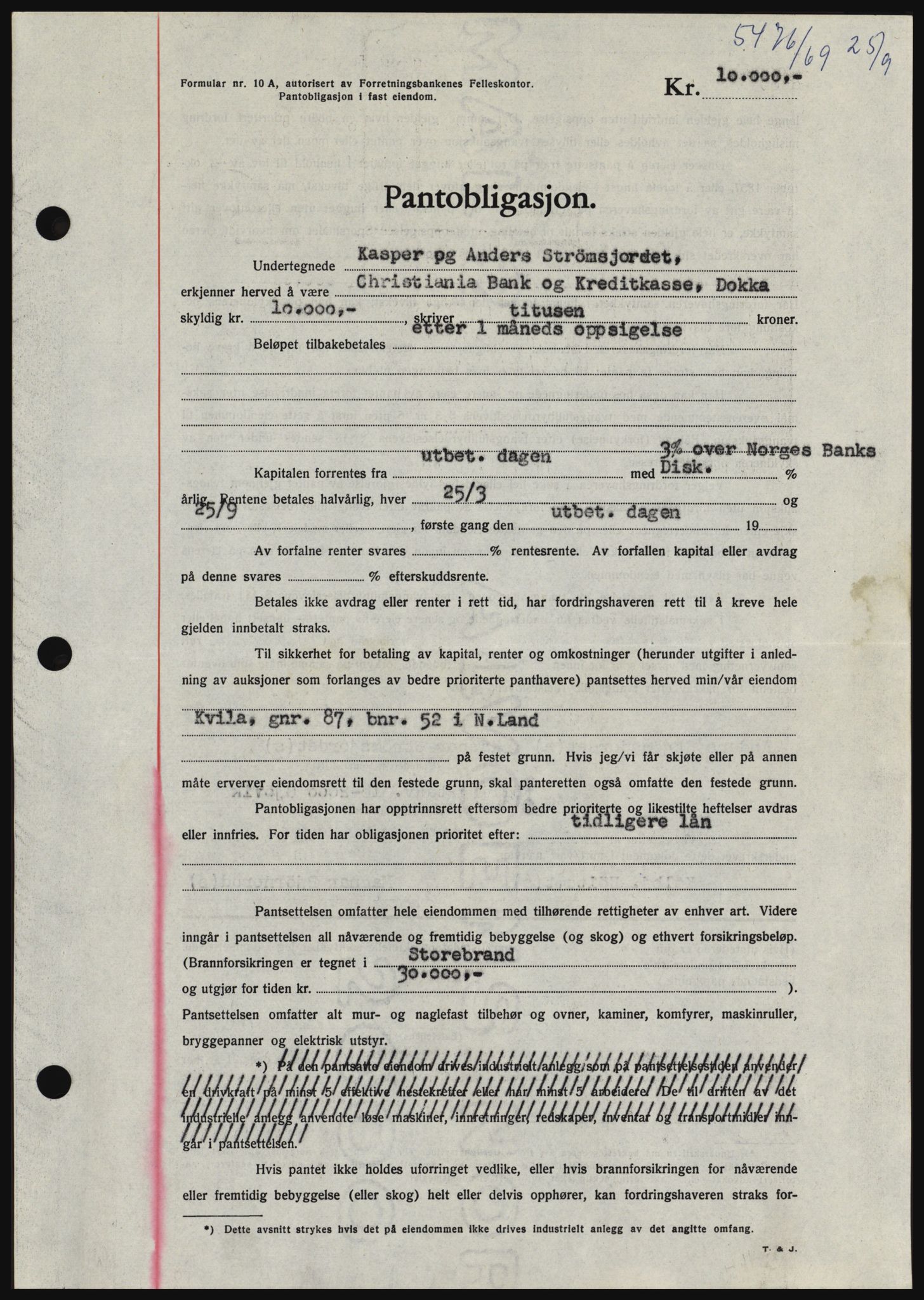 Hadeland og Land tingrett, SAH/TING-010/H/Hb/Hbc/L0074: Pantebok nr. B74, 1969-1969, Dagboknr: 5476/1969