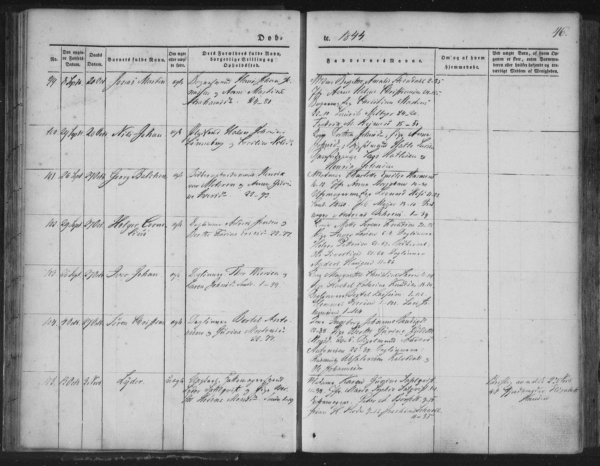 Korskirken sokneprestembete, SAB/A-76101/H/Haa/L0016: Ministerialbok nr. B 2, 1841-1851, s. 46