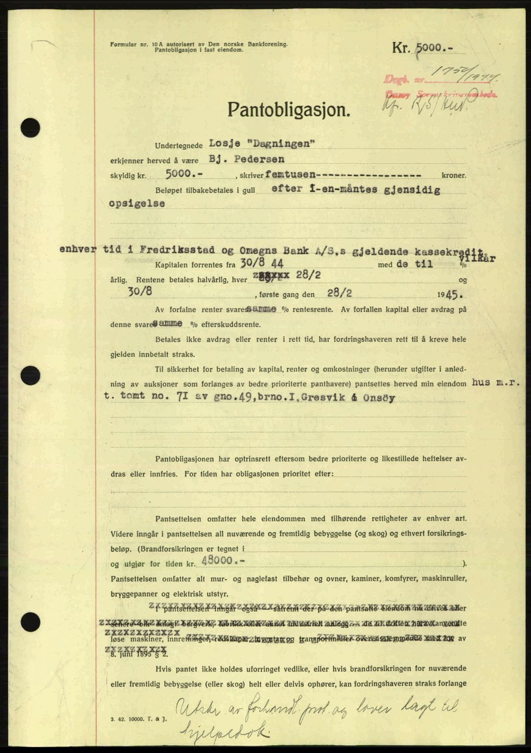 Onsøy sorenskriveri, SAO/A-10474/G/Ga/Gac/L0003: Pantebok nr. B3, 1940-1944, Dagboknr: 1750/1944