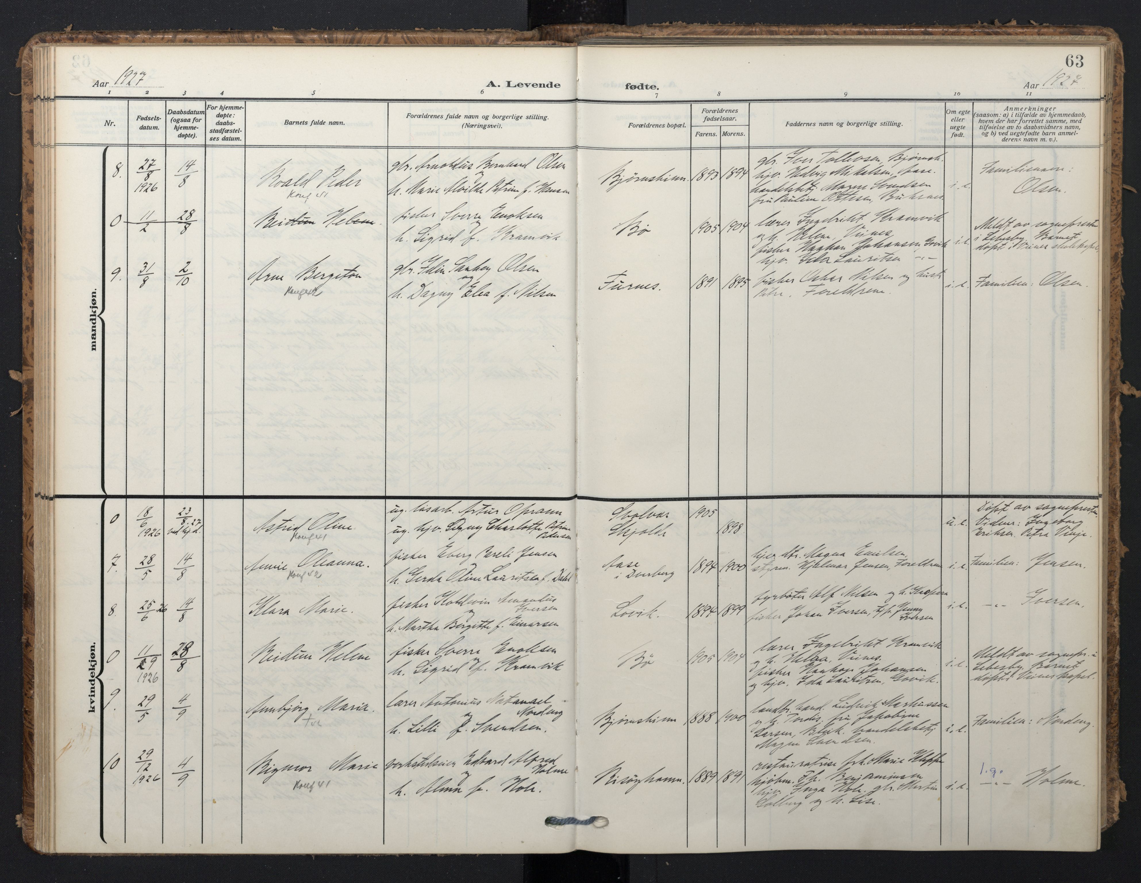 Ministerialprotokoller, klokkerbøker og fødselsregistre - Nordland, SAT/A-1459/898/L1423: Ministerialbok nr. 898A03, 1909-1928, s. 63