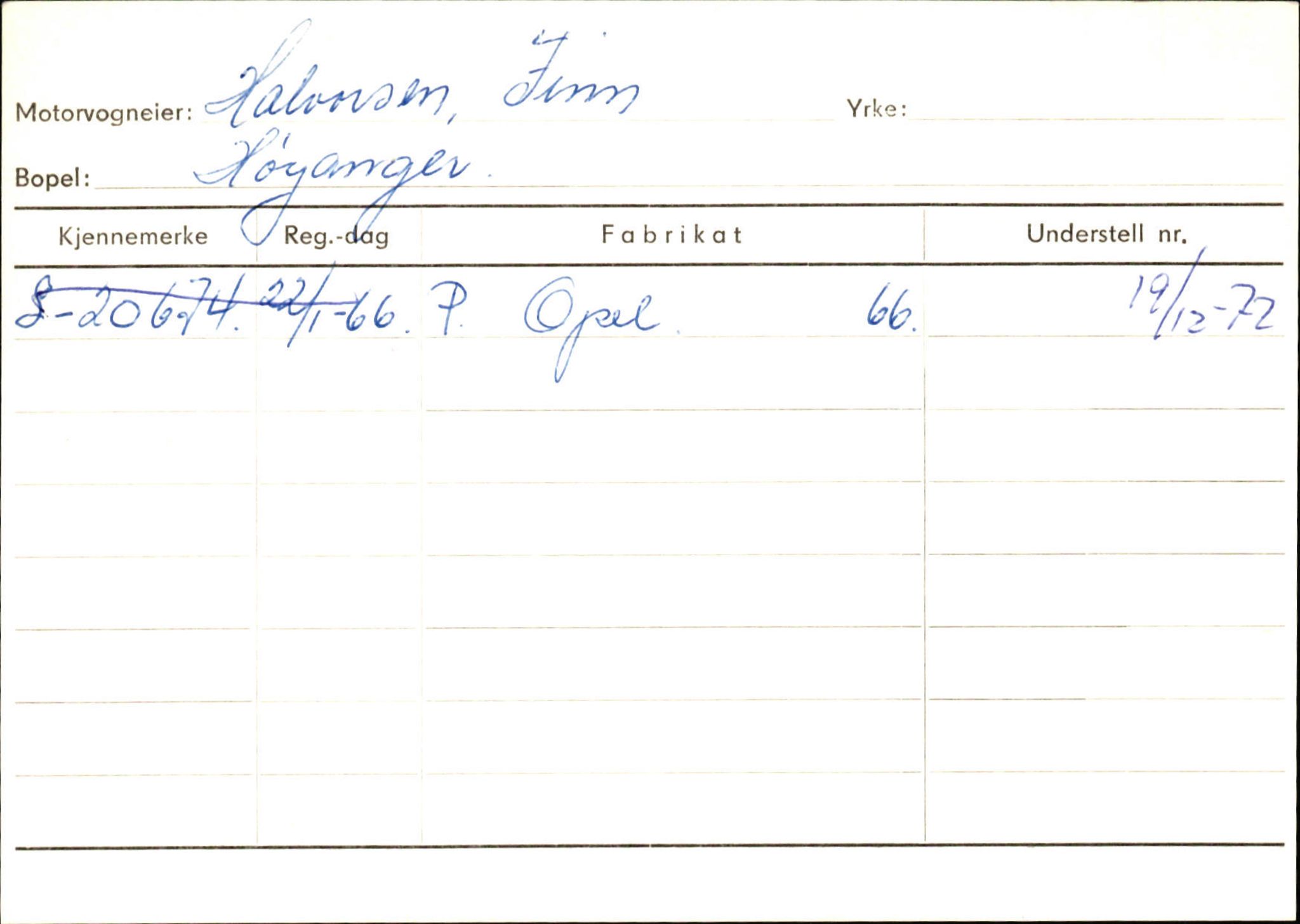 Statens vegvesen, Sogn og Fjordane vegkontor, SAB/A-5301/4/F/L0130: Eigarregister Eid T-Å. Høyanger A-O, 1945-1975, s. 1227