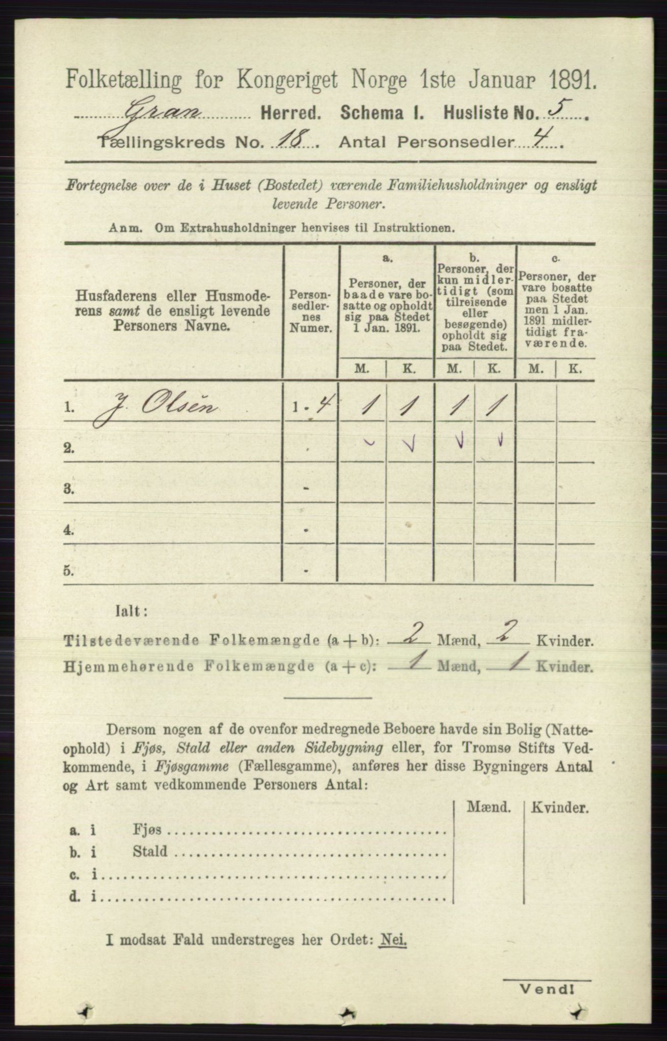 RA, Folketelling 1891 for 0534 Gran herred, 1891, s. 9442