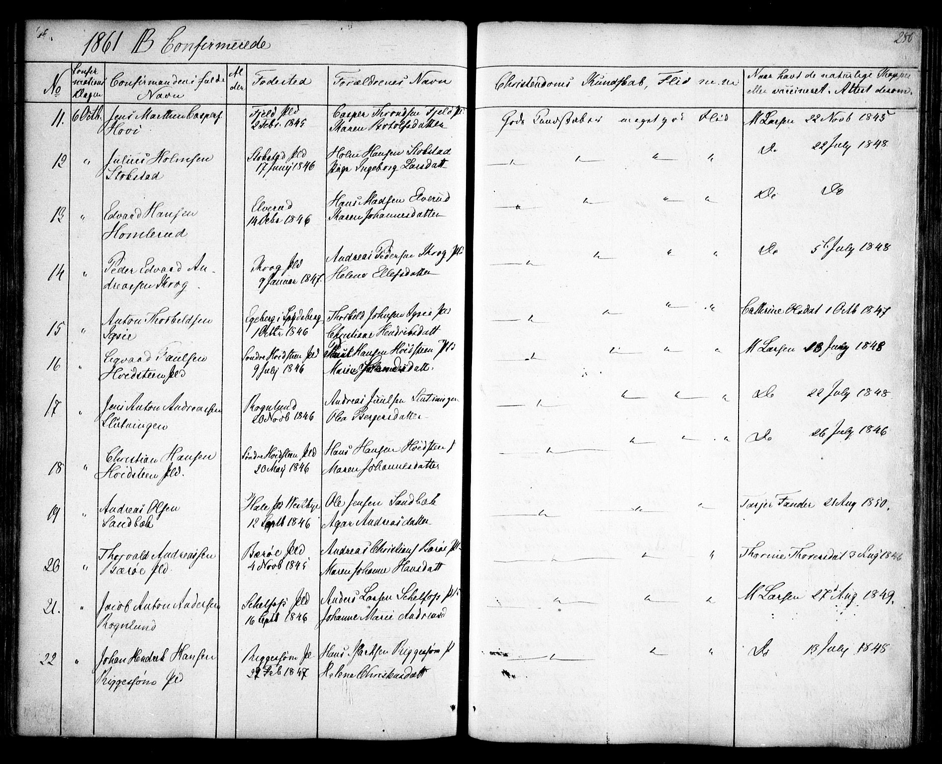 Hobøl prestekontor Kirkebøker, AV/SAO-A-2002/F/Fa/L0003: Ministerialbok nr. I 3, 1842-1864, s. 280