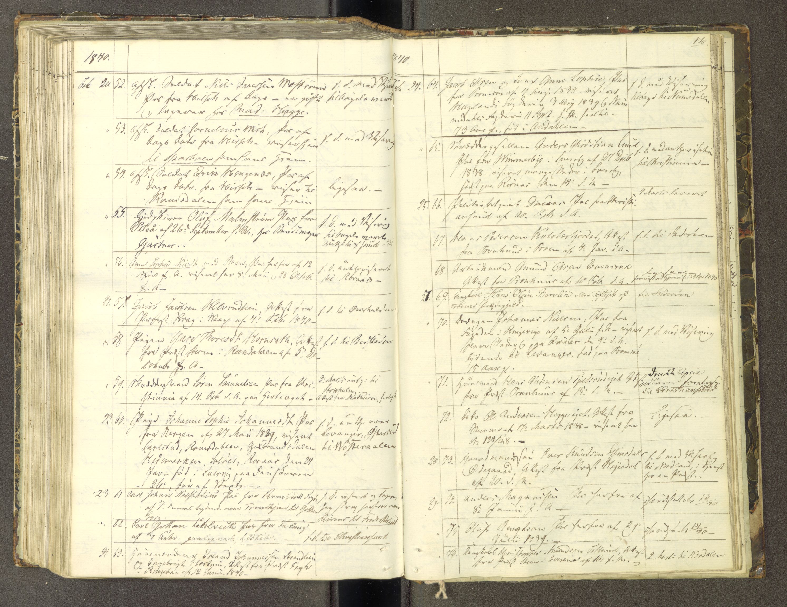 Trondheim politikammer, AV/SAT-A-1887/1/30/L0007: Passprotokoll. Første del:utstedtete pass. Andre del :innleverte/fornyede, 1837-1840, s. 169b-170a