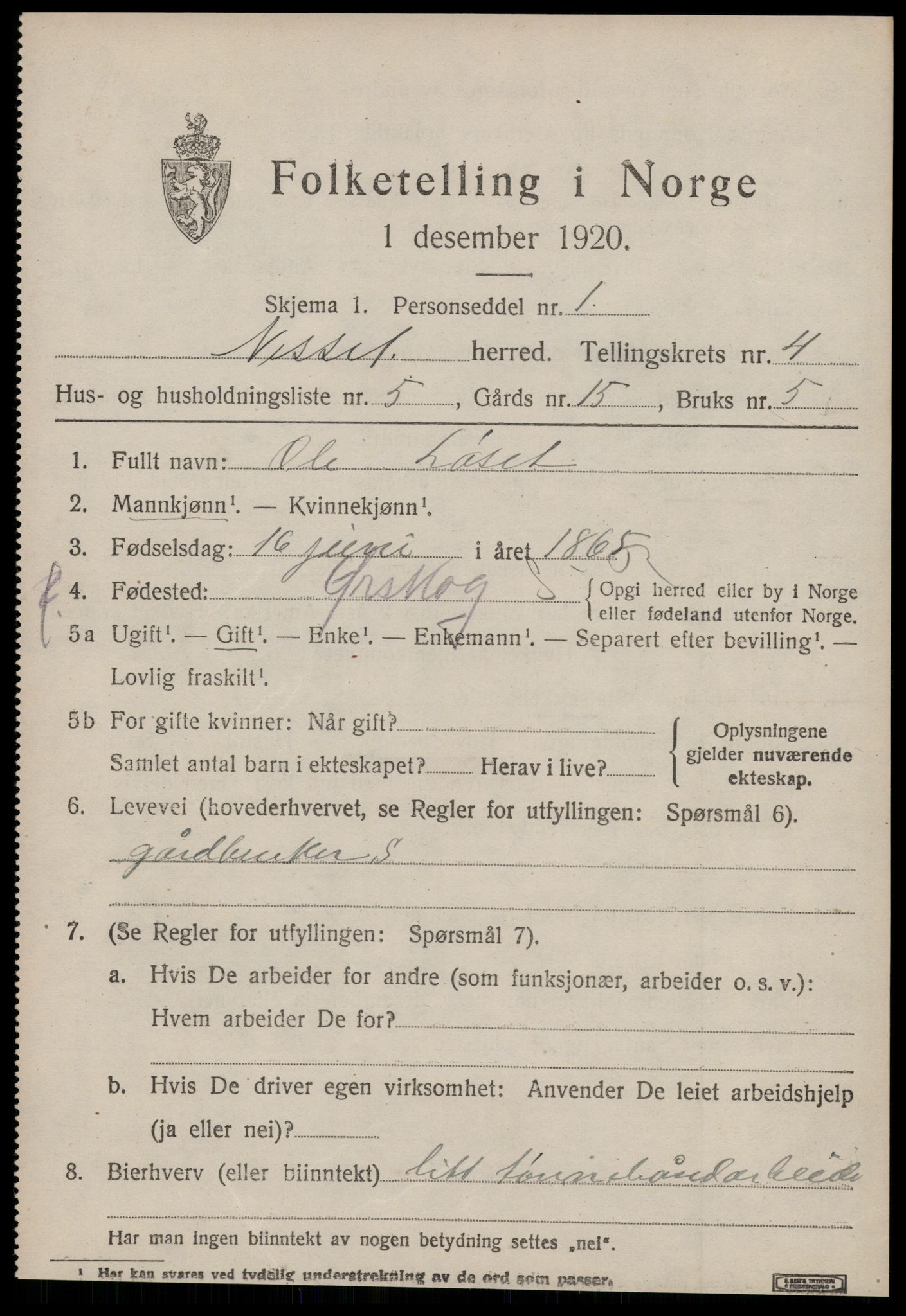 SAT, Folketelling 1920 for 1543 Nesset herred, 1920, s. 1542
