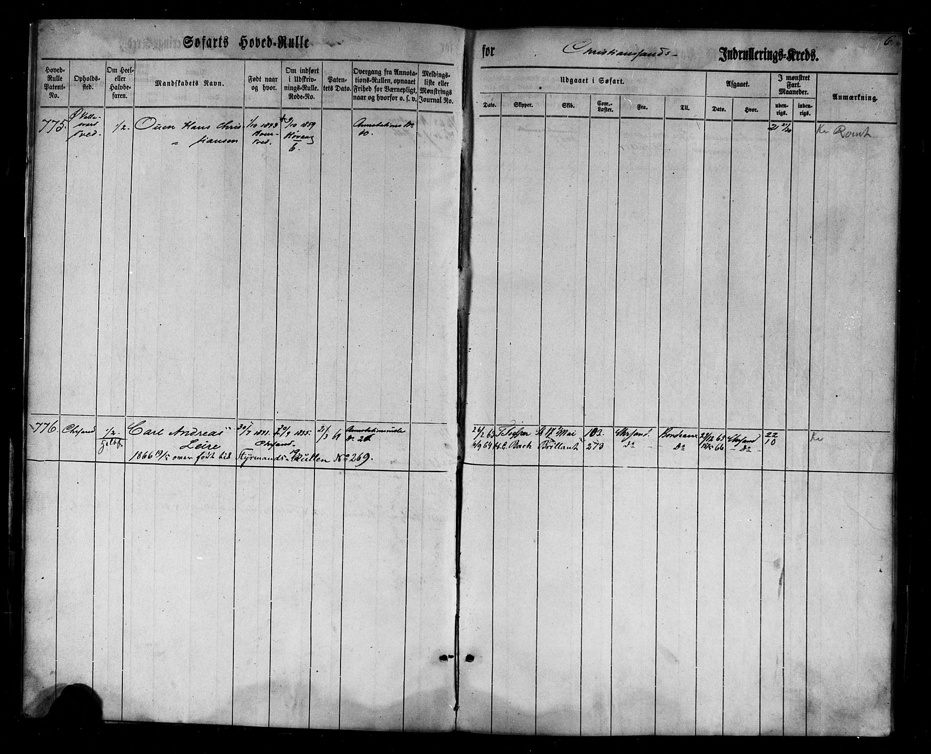 Kristiansand mønstringskrets, AV/SAK-2031-0015/F/Fb/L0026: Hovedrulle nr 767-1137, dublett, J-5, 1860-1870, s. 6