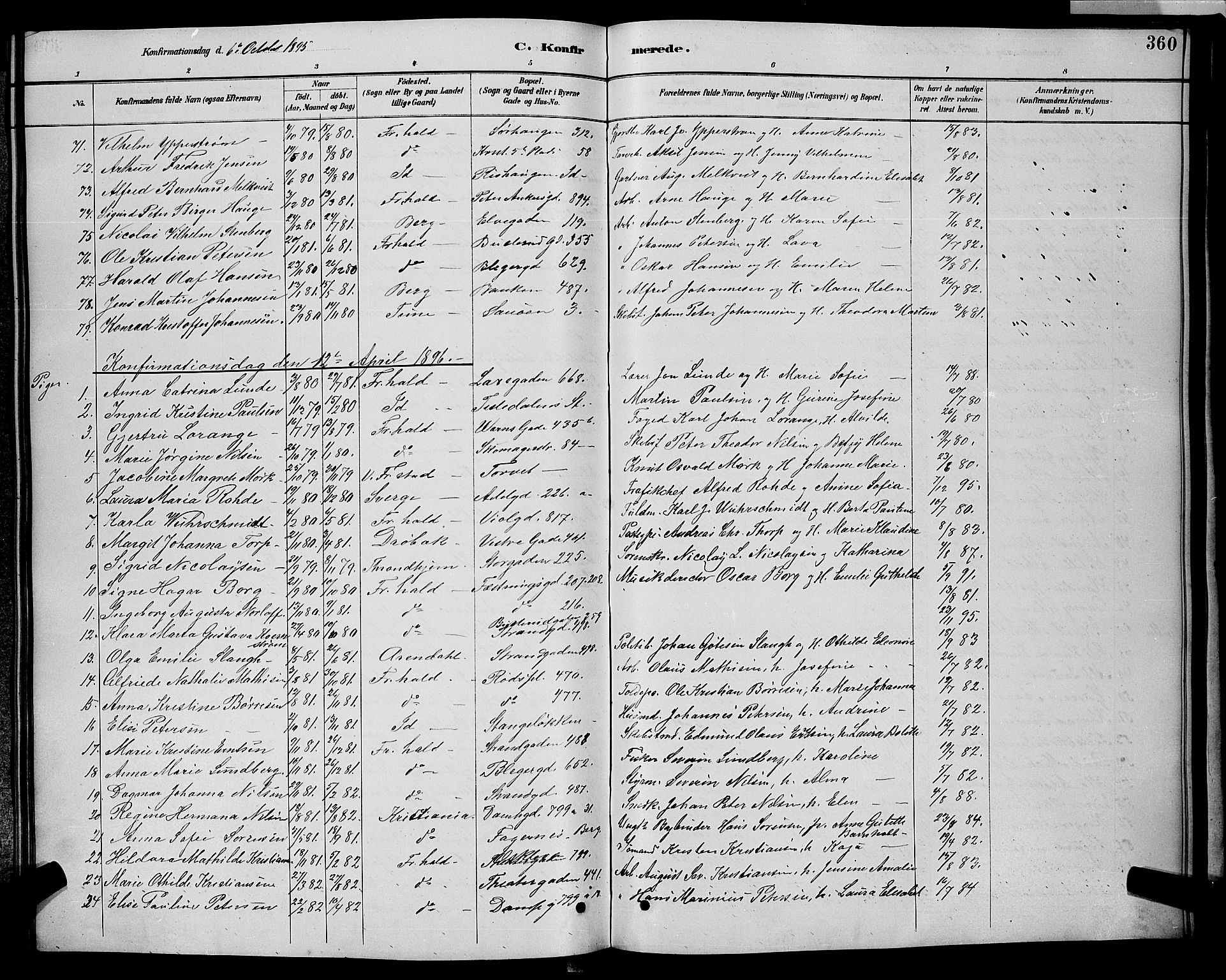 Halden prestekontor Kirkebøker, AV/SAO-A-10909/G/Ga/L0008: Klokkerbok nr. 8, 1885-1899, s. 360