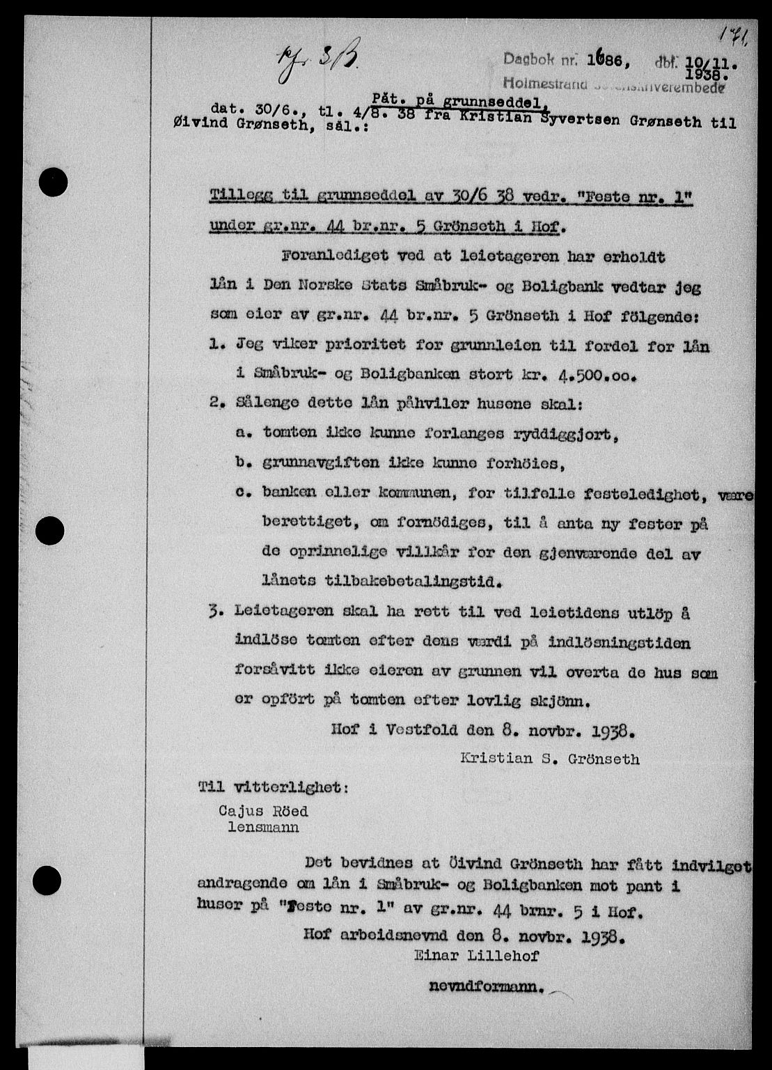 Holmestrand sorenskriveri, SAKO/A-67/G/Ga/Gaa/L0050: Pantebok nr. A-50, 1938-1939, Dagboknr: 1686/1938