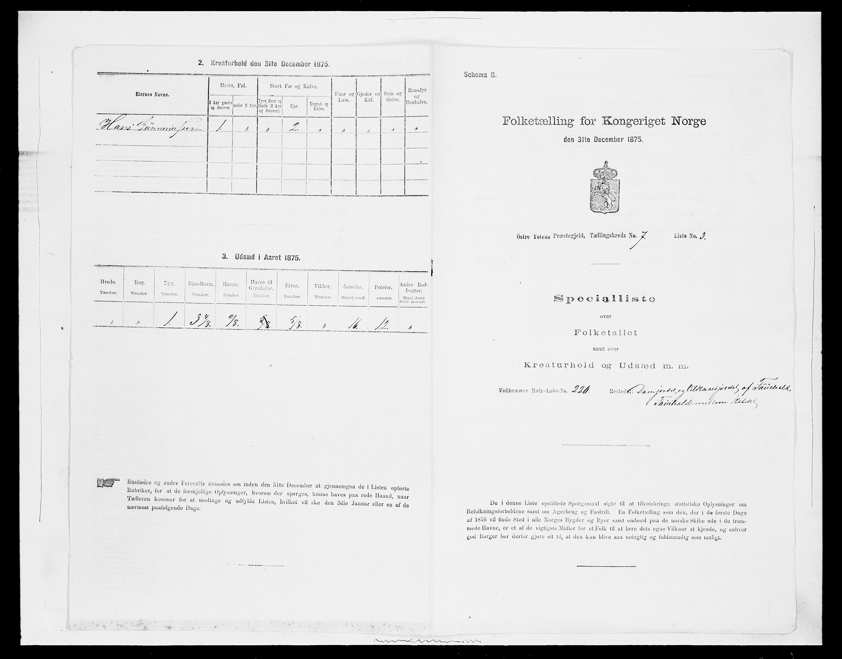 SAH, Folketelling 1875 for 0528P Østre Toten prestegjeld, 1875, s. 1299