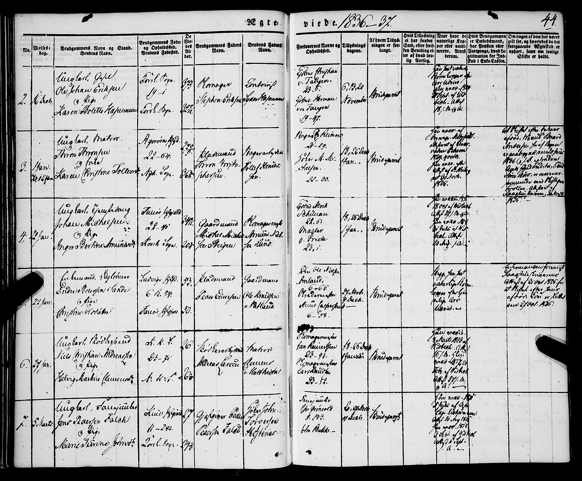 Korskirken sokneprestembete, AV/SAB-A-76101/H/Haa/L0034: Ministerialbok nr. D 1, 1832-1852, s. 44