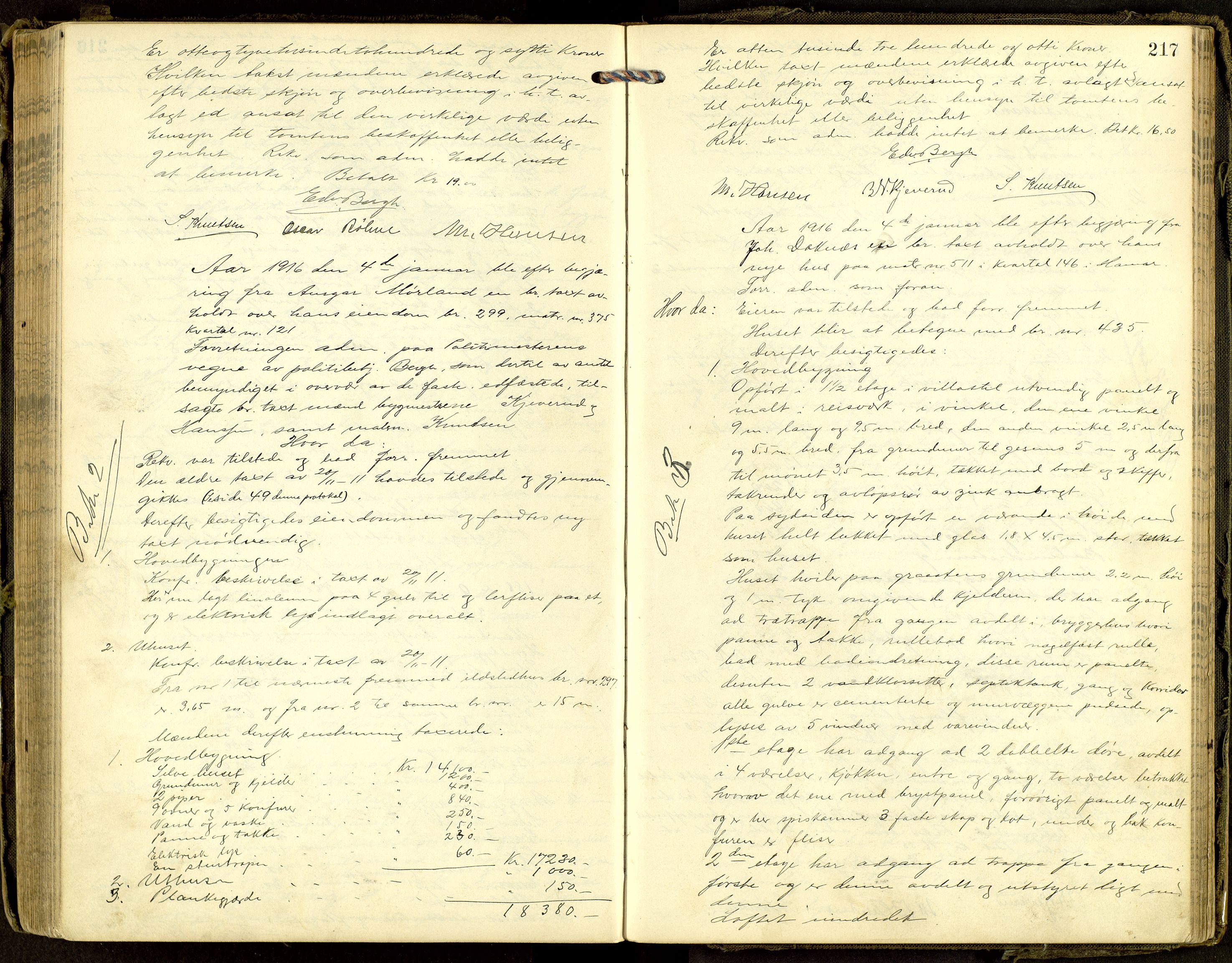 Norges Brannkasse, Hamar, AV/SAH-NBRANH-006/F/Fa/L0007: Branntakstprotokoll, 1911-1917, s. 216b-217a