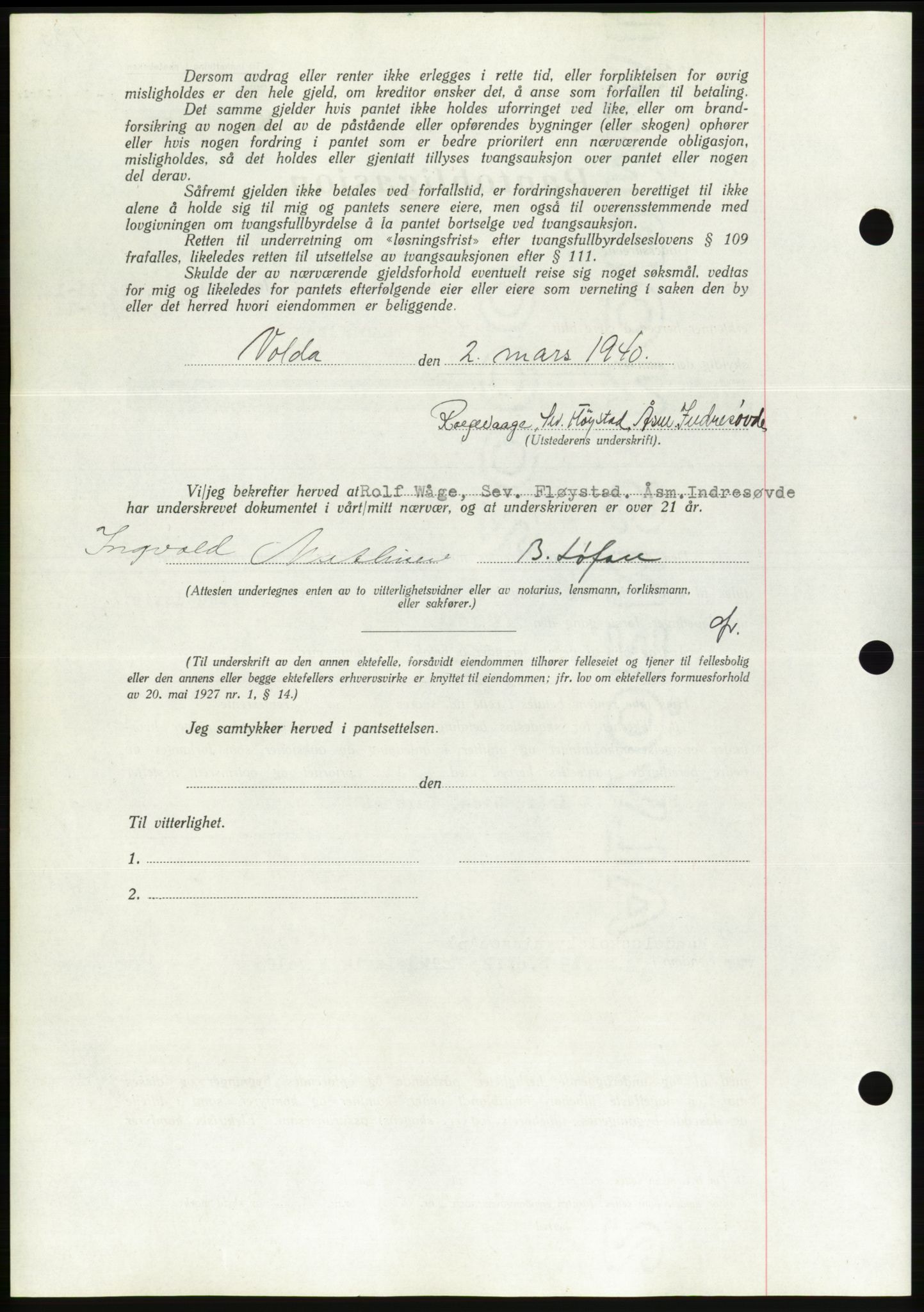 Søre Sunnmøre sorenskriveri, AV/SAT-A-4122/1/2/2C/L0070: Pantebok nr. 64, 1940-1941, Dagboknr: 588/1940