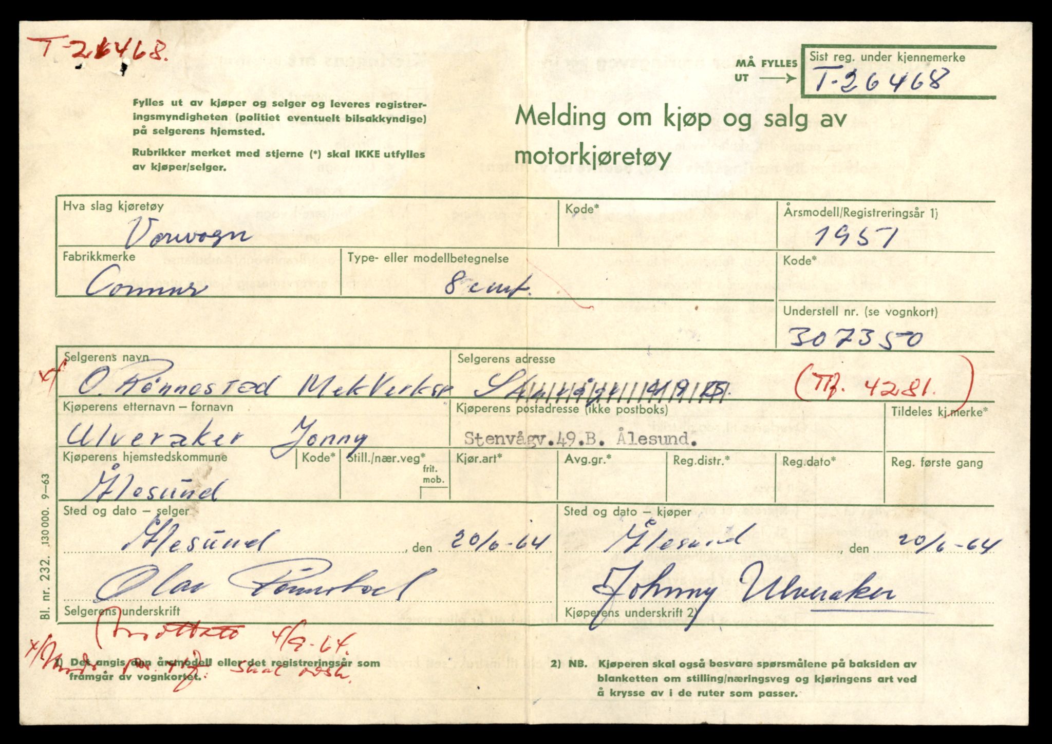 Møre og Romsdal vegkontor - Ålesund trafikkstasjon, AV/SAT-A-4099/F/Fe/L0073: Registreringskort for kjøretøy T 26467 - T 27069, 1927-1998, s. 5