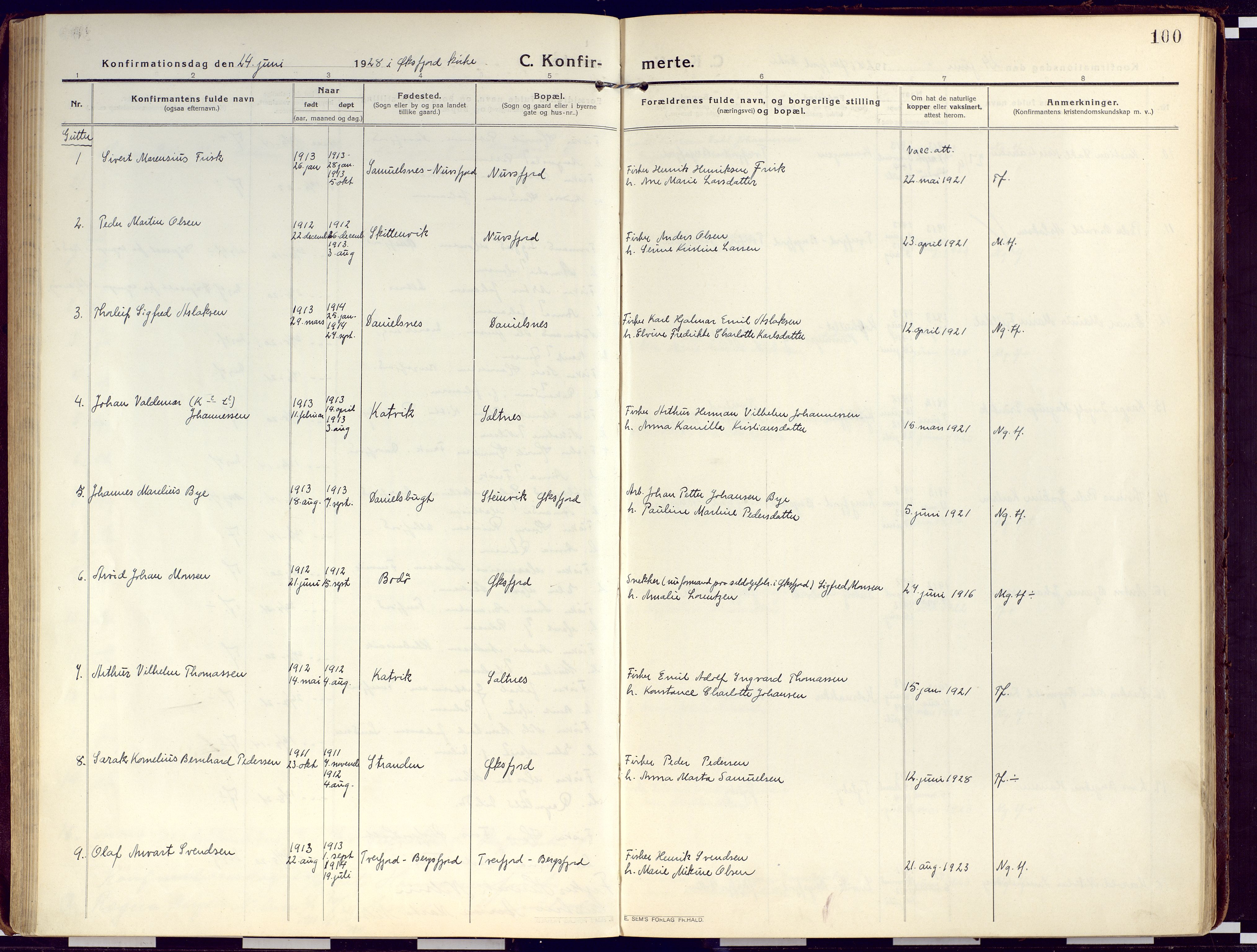 Loppa sokneprestkontor, AV/SATØ-S-1339/H/Ha/L0012kirke: Ministerialbok nr. 12, 1917-1932, s. 100