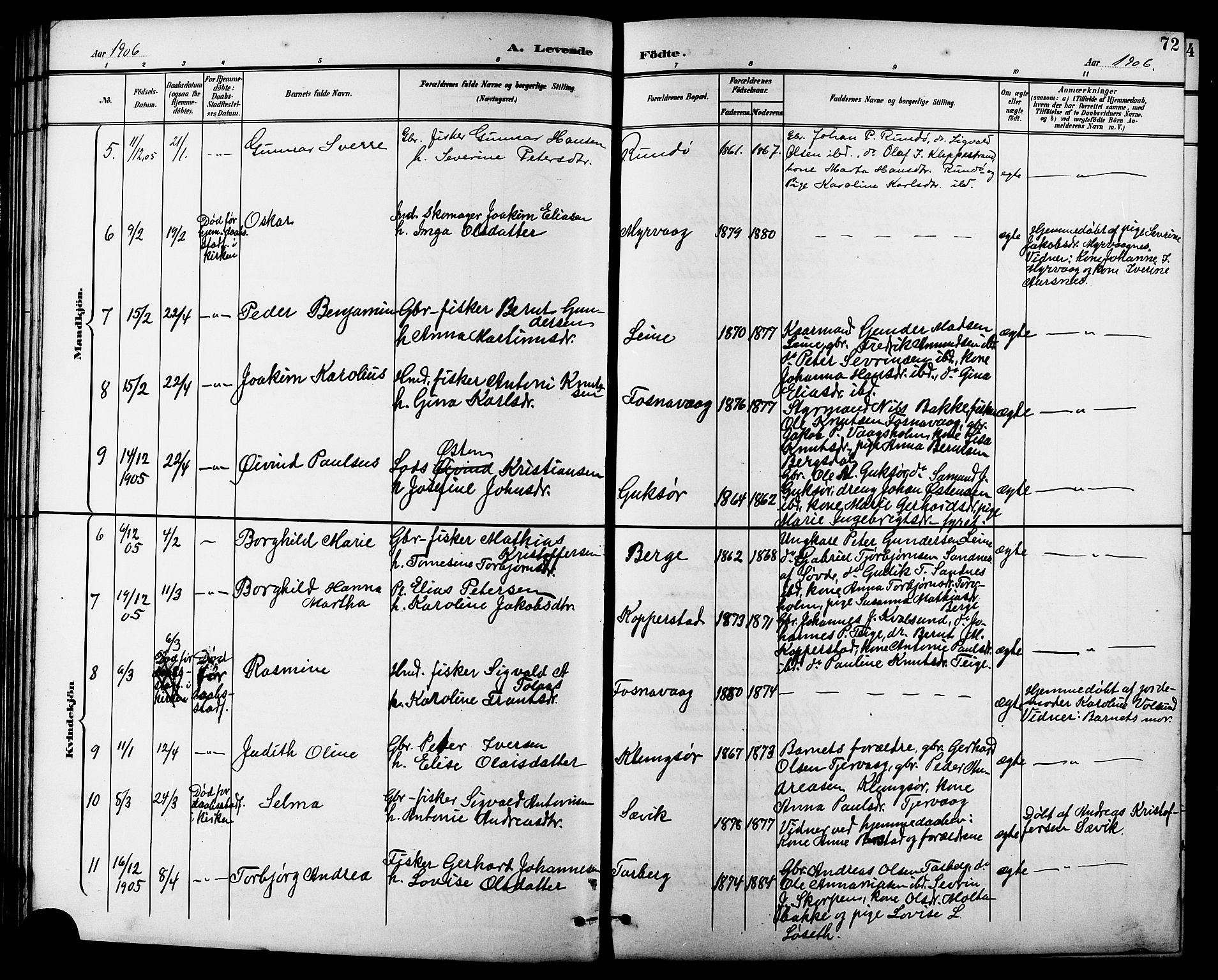 Ministerialprotokoller, klokkerbøker og fødselsregistre - Møre og Romsdal, AV/SAT-A-1454/507/L0082: Klokkerbok nr. 507C05, 1896-1914, s. 72