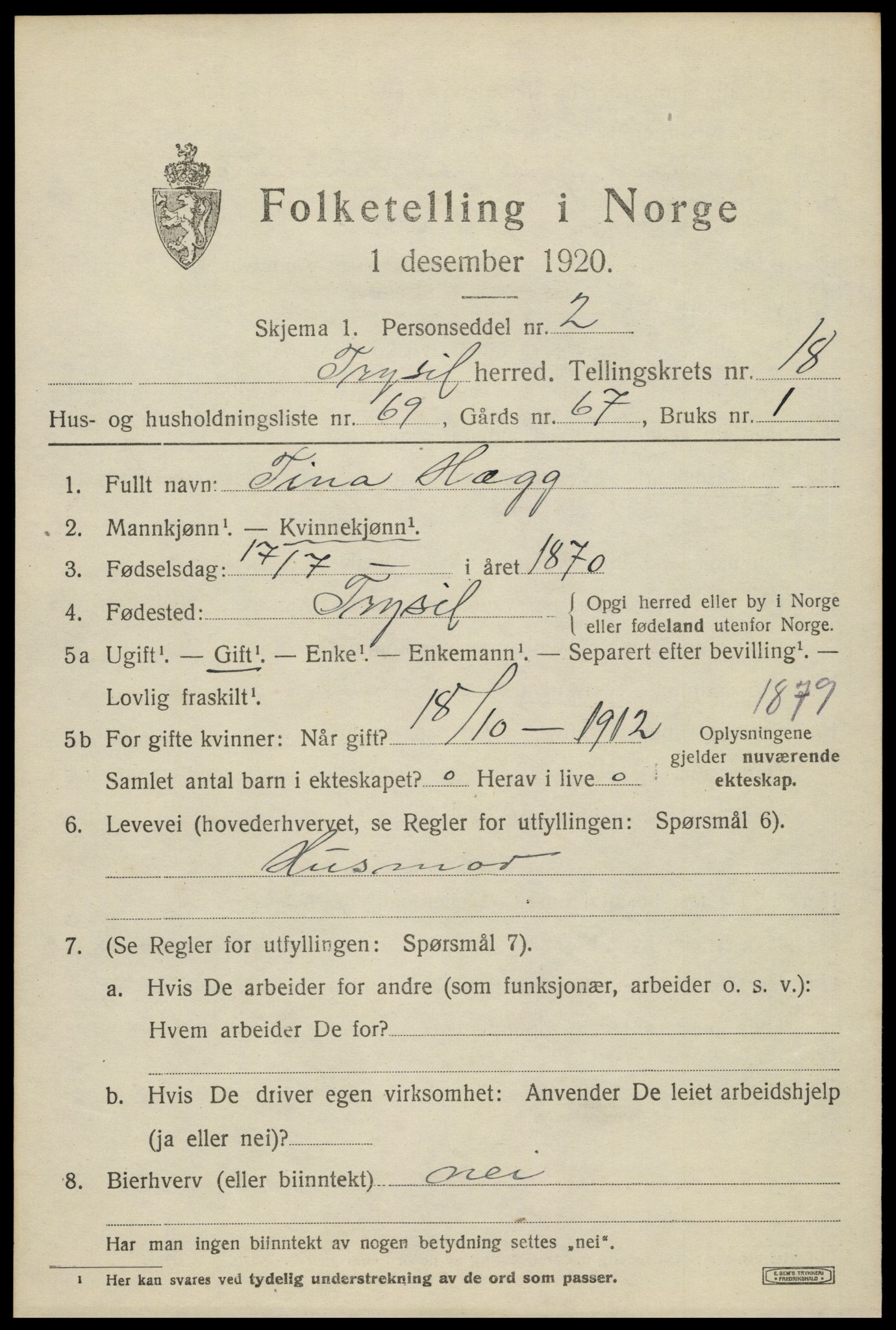 SAH, Folketelling 1920 for 0428 Trysil herred, 1920, s. 12603