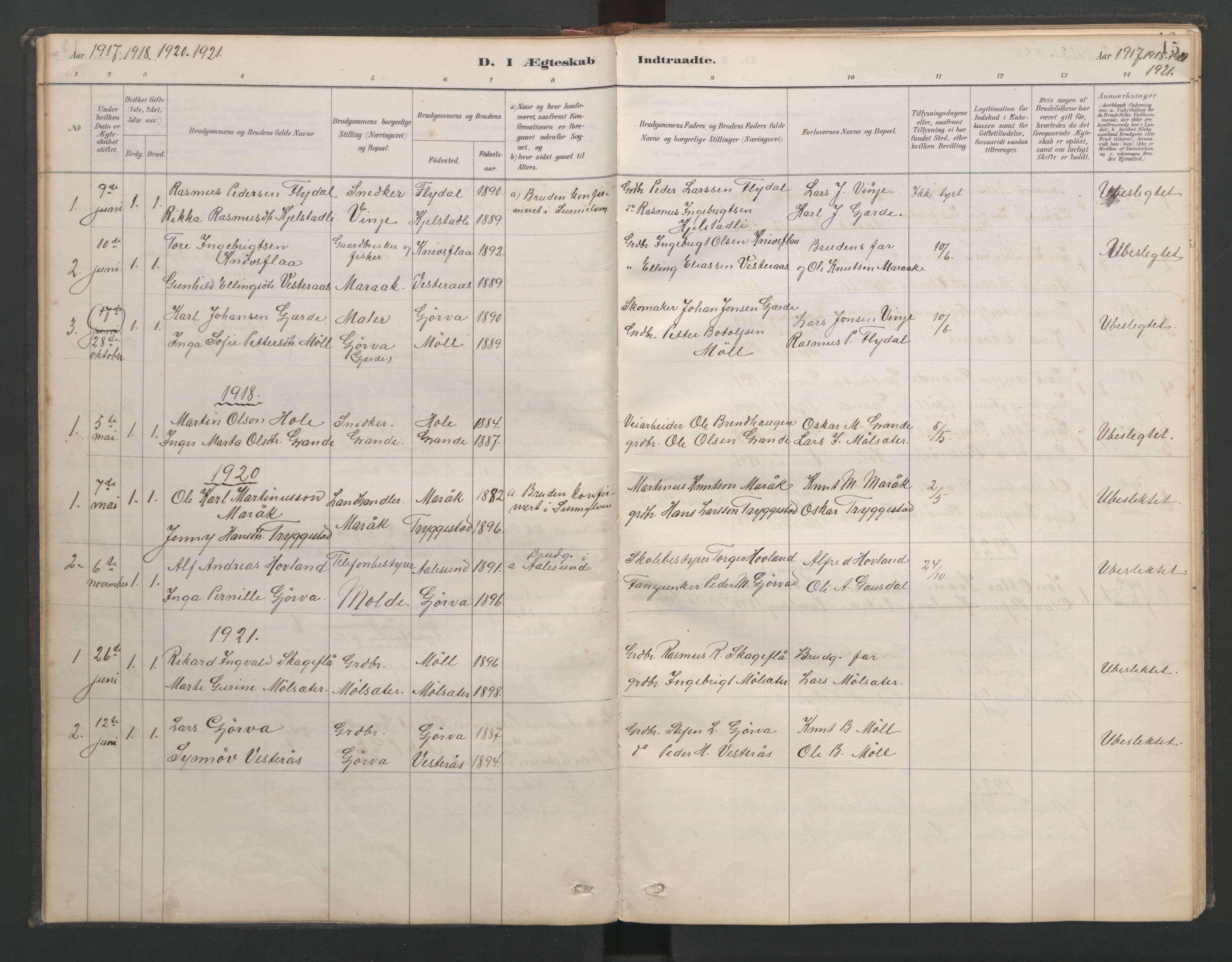 Ministerialprotokoller, klokkerbøker og fødselsregistre - Møre og Romsdal, AV/SAT-A-1454/518/L0237: Klokkerbok nr. 518C04, 1885-1963, s. 15