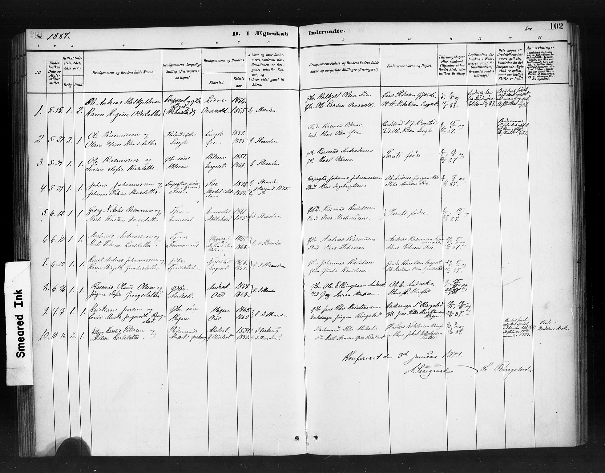 Ministerialprotokoller, klokkerbøker og fødselsregistre - Møre og Romsdal, AV/SAT-A-1454/520/L0283: Ministerialbok nr. 520A12, 1882-1898, s. 102